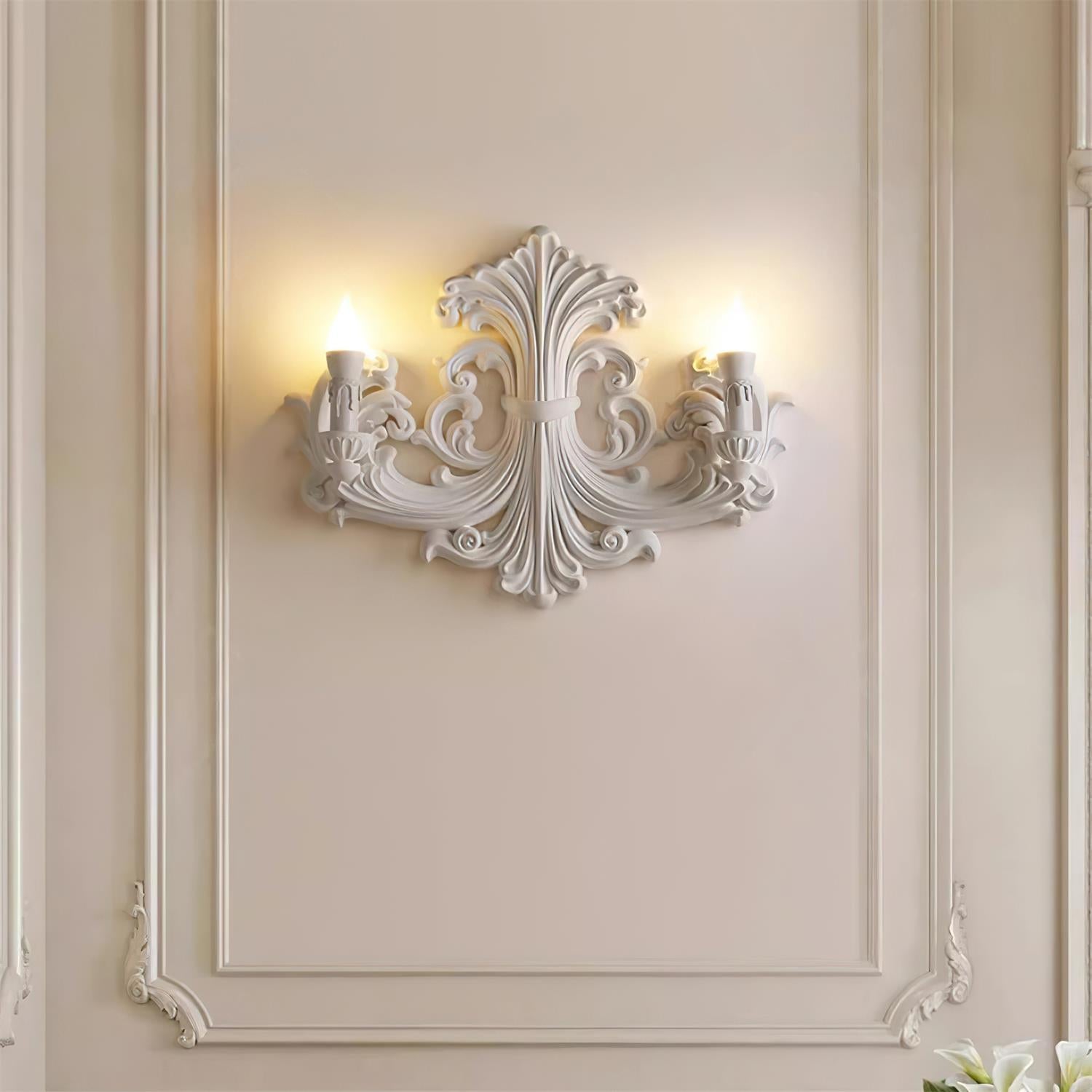 Wall Lamp Sculptural Plaster Candle Arms Uplighting Elegant - Neutral Decor
