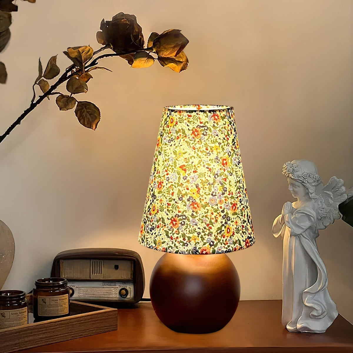 Elvivelia Vintage Wood Table Lamp