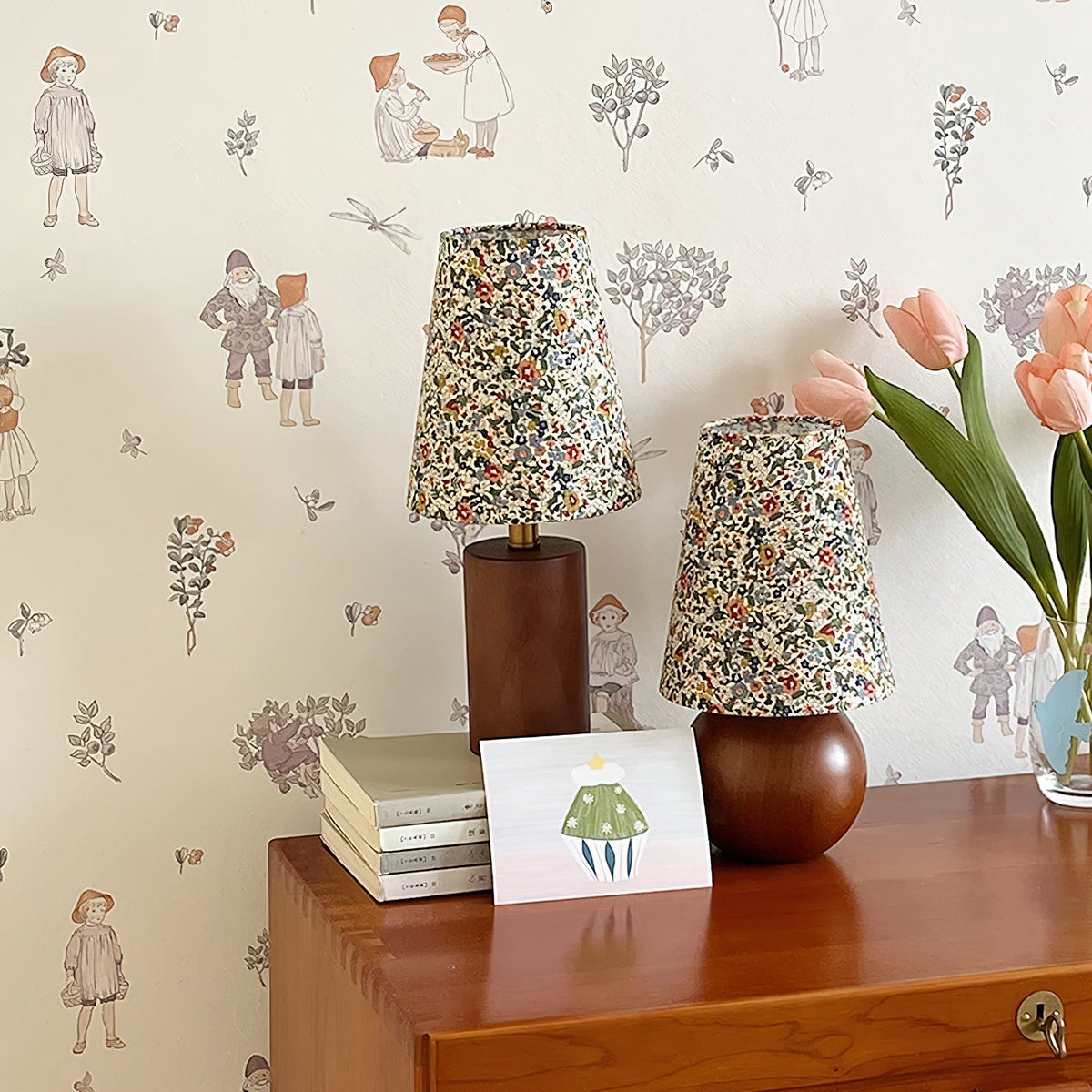 Elvivelia Vintage Wood Table Lamp