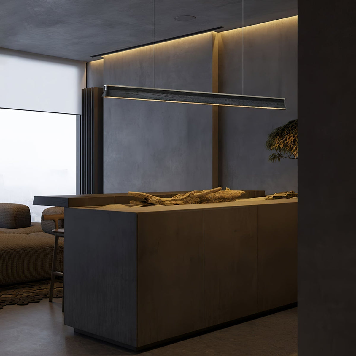 Zura Industrial Wood  Linear Pendant Lamp