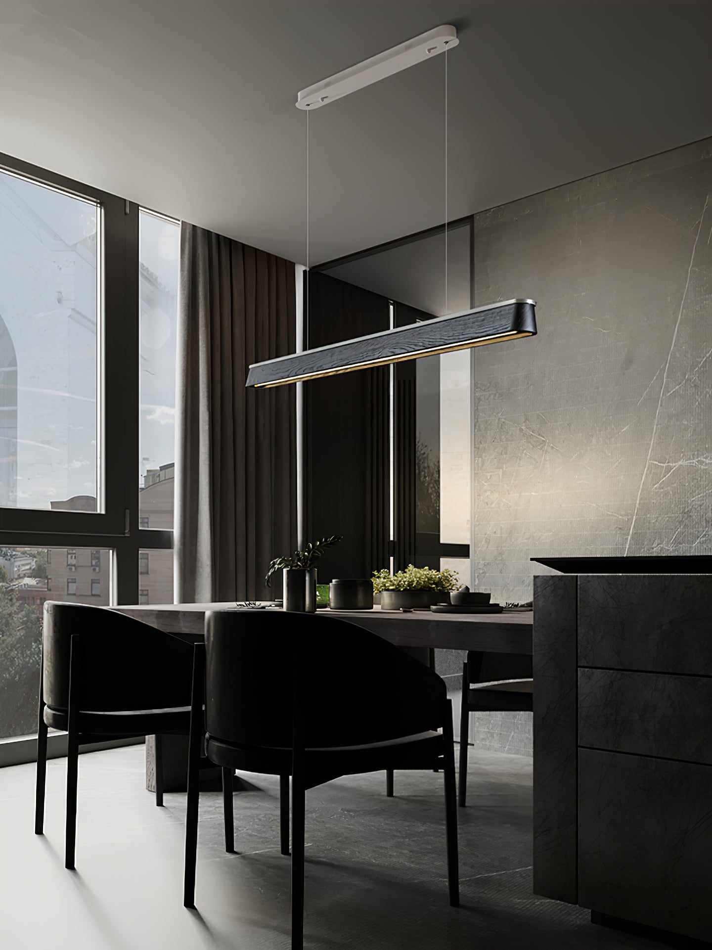 Zura Industrial Wood  Linear Pendant Lamp