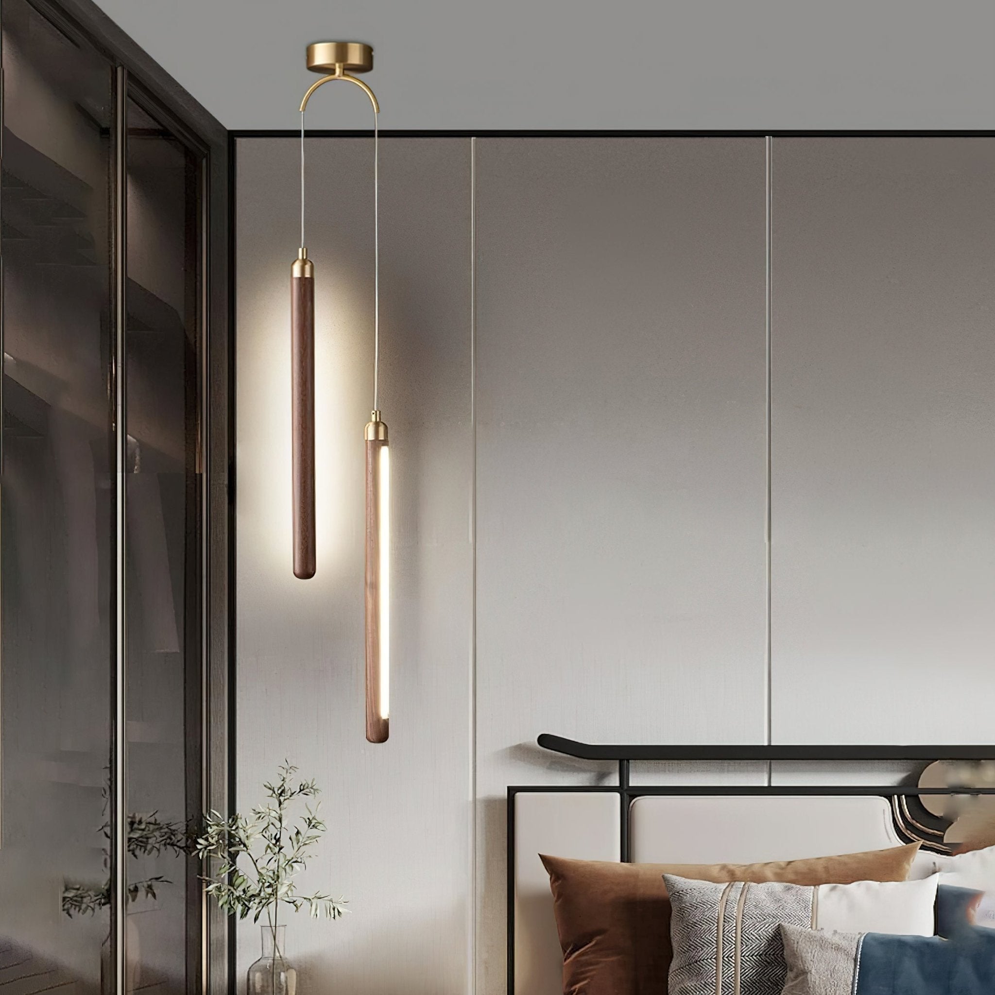 Kyoto Walnut Brass Linear Pendant Light