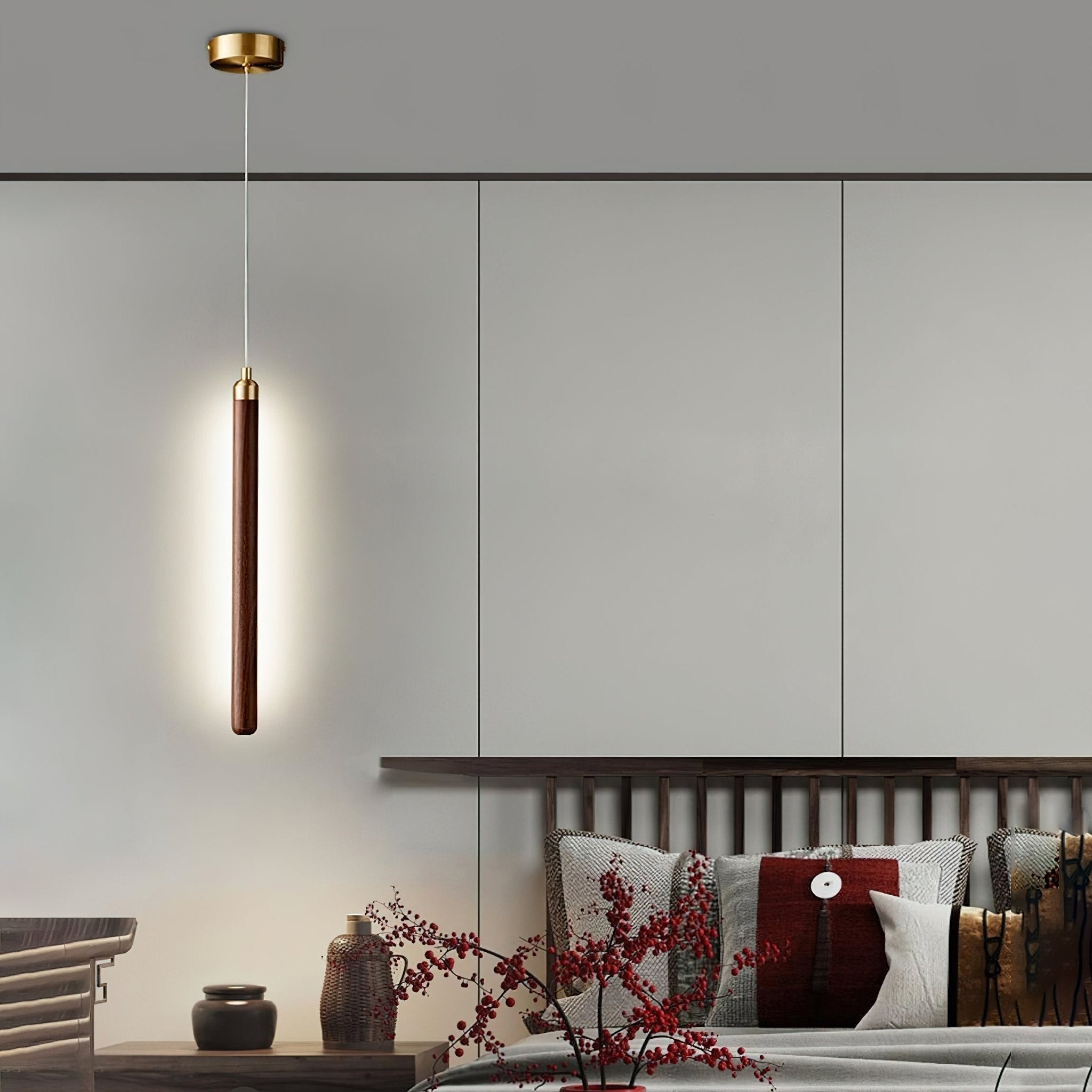 Kyoto Walnut Brass Linear Pendant Light
