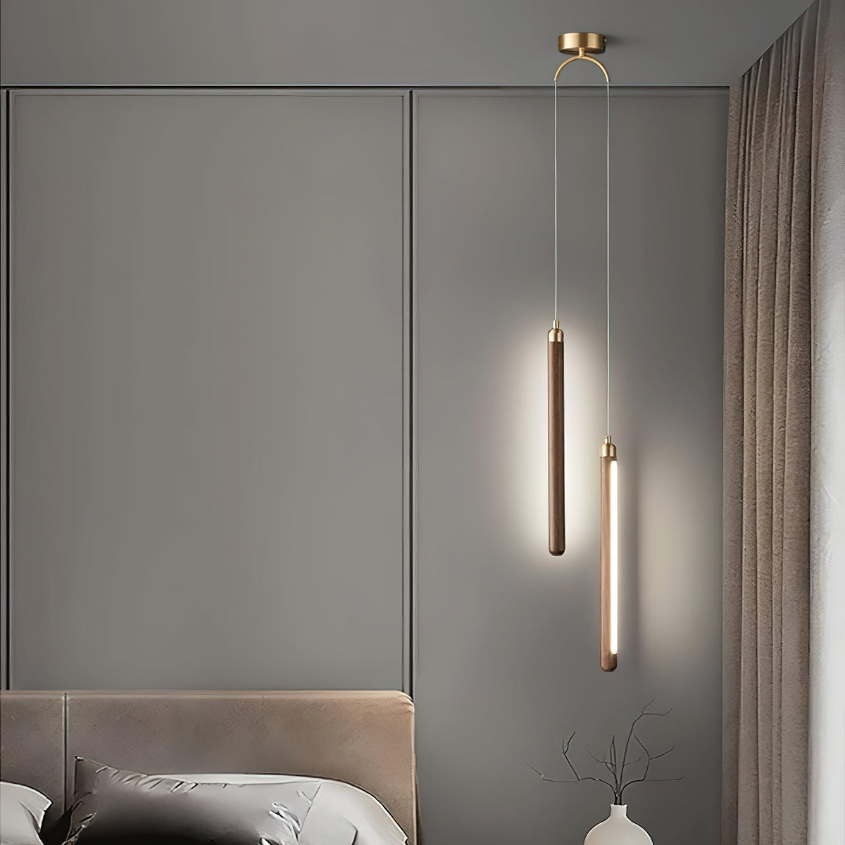 Kyoto Walnut Brass Linear Pendant Light