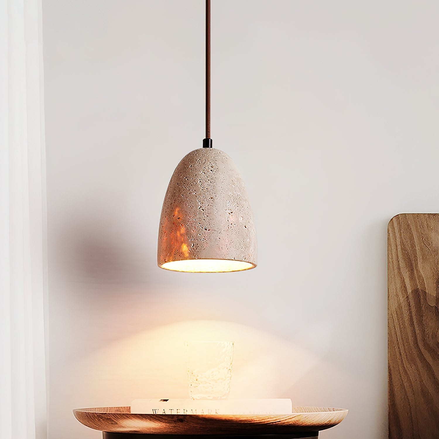 Evtheira Conical Travertine Pendant Light - Neutral Decor
