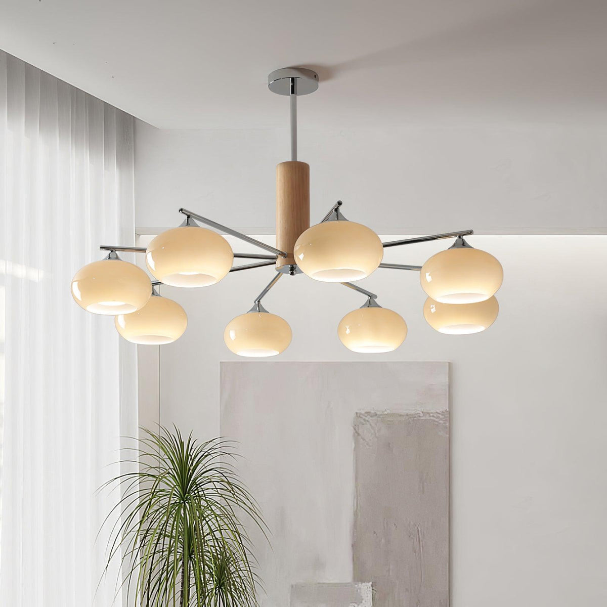 Srra Chandelier Persimmon Glass Mid-Century 8-Light