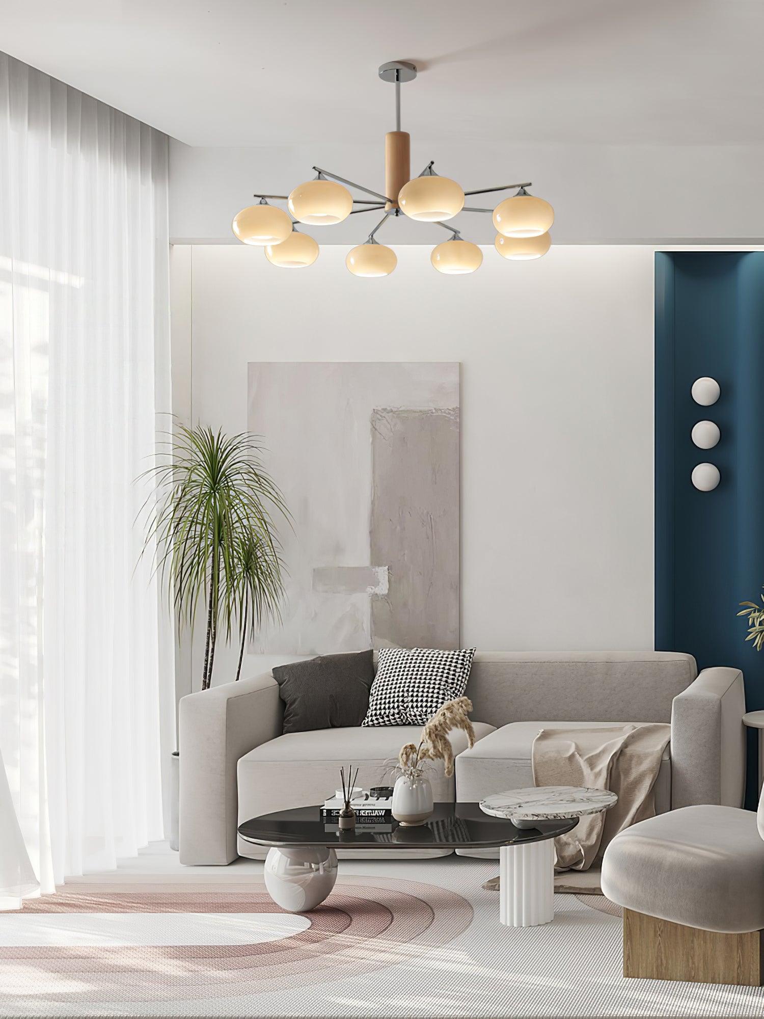 Srra Chandelier Persimmon Glass Mid-Century 8-Light