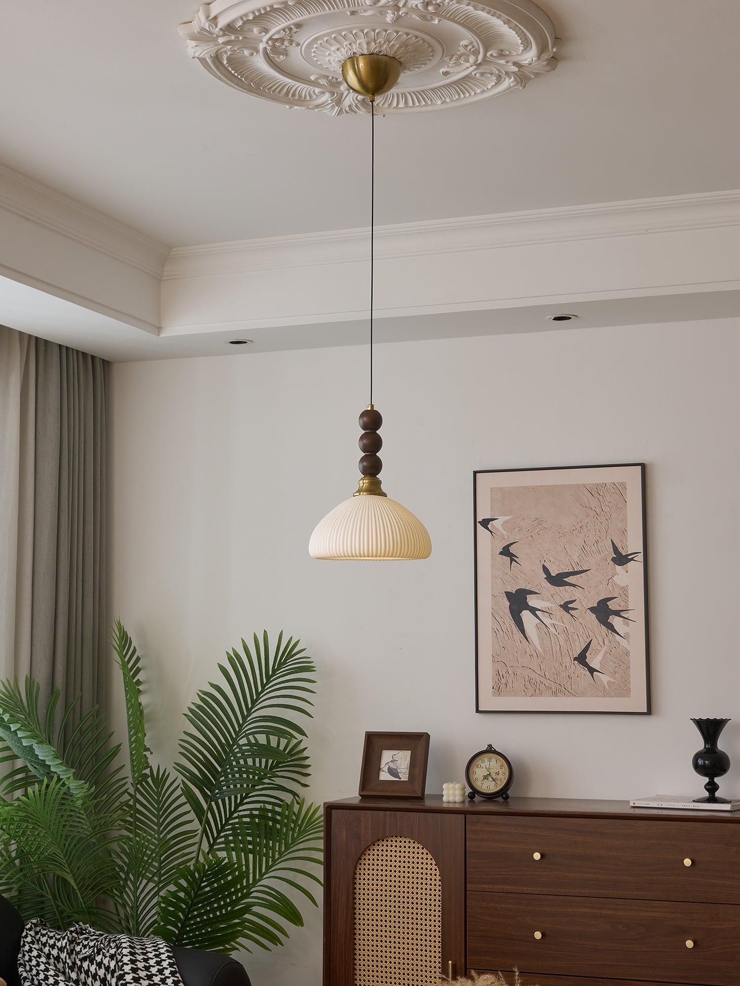 Avshaara Traditional Elegance Vintage Fabric Wood Pendant Light