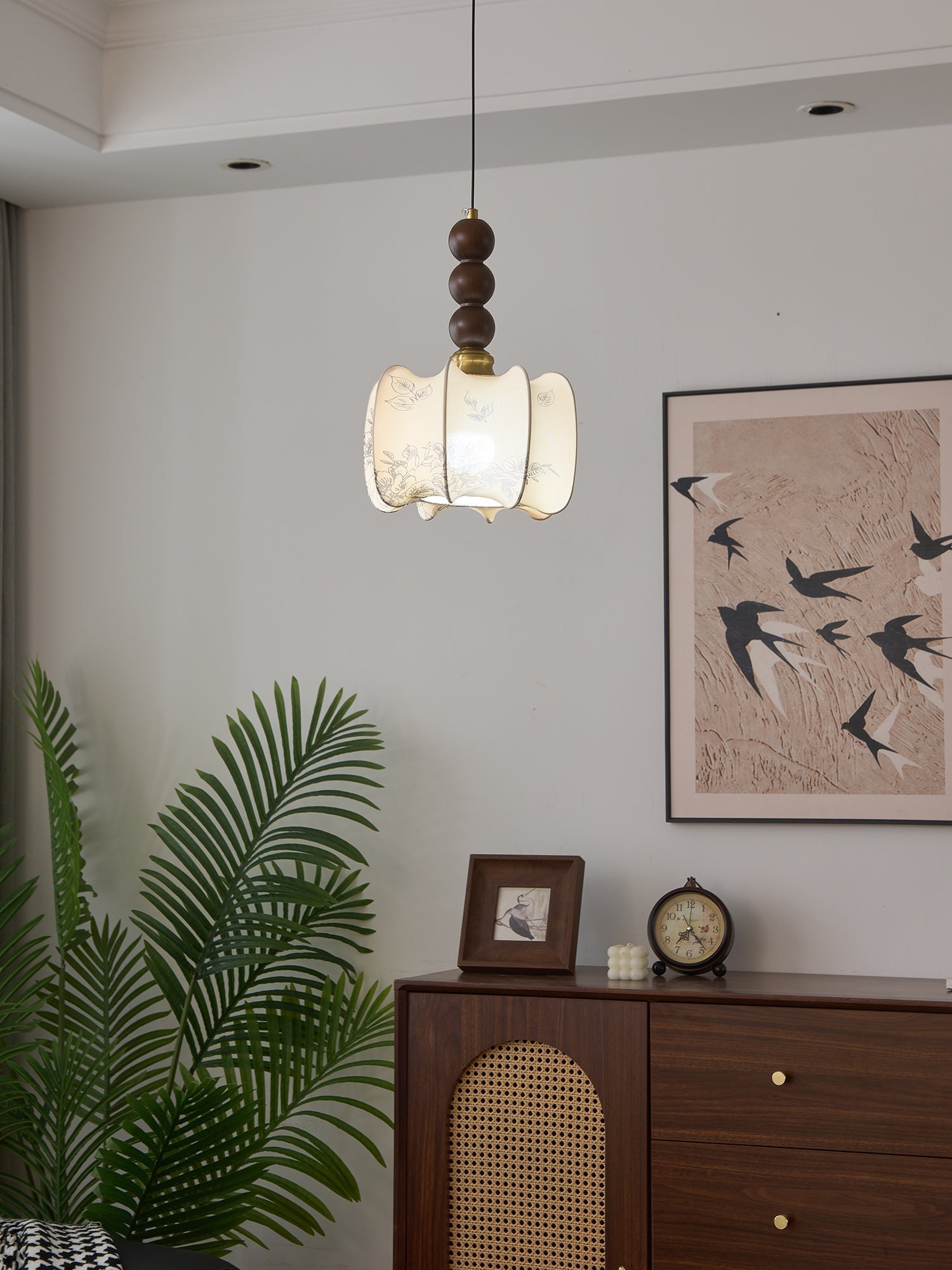 Avshaara Traditional Elegance Vintage Fabric Wood Pendant Light