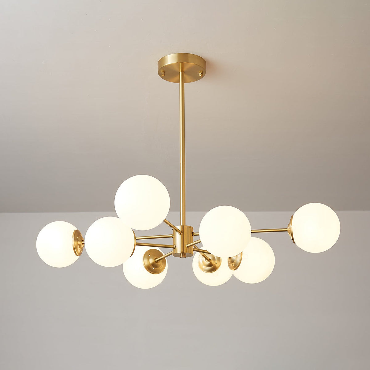 Velirora Chandelier Elysium Brass Frosted Glass Orbs