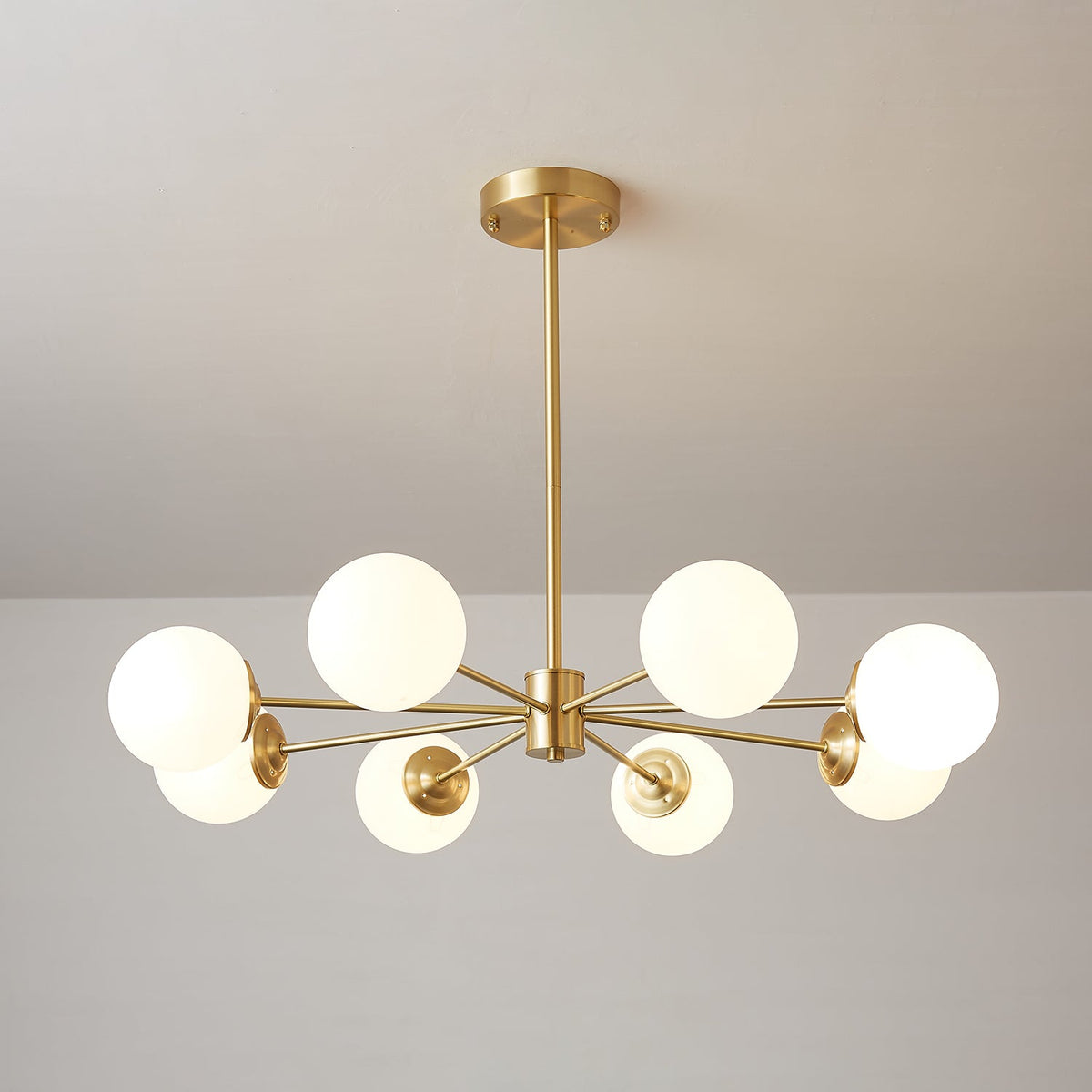 Velirora Chandelier Elysium Brass Frosted Glass Orbs