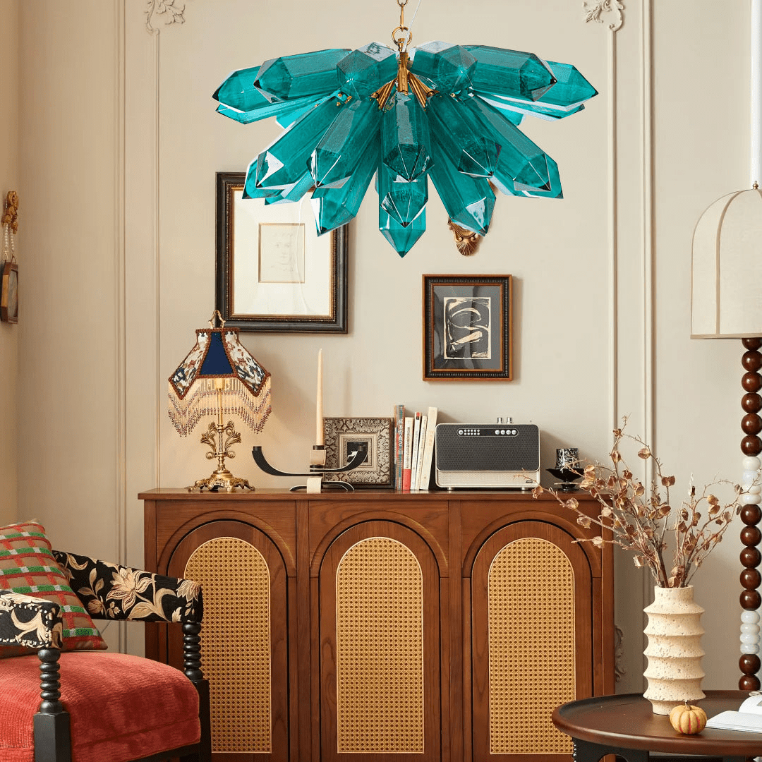 Luxalira Chandelier Emerald Crystal Starburst Gold