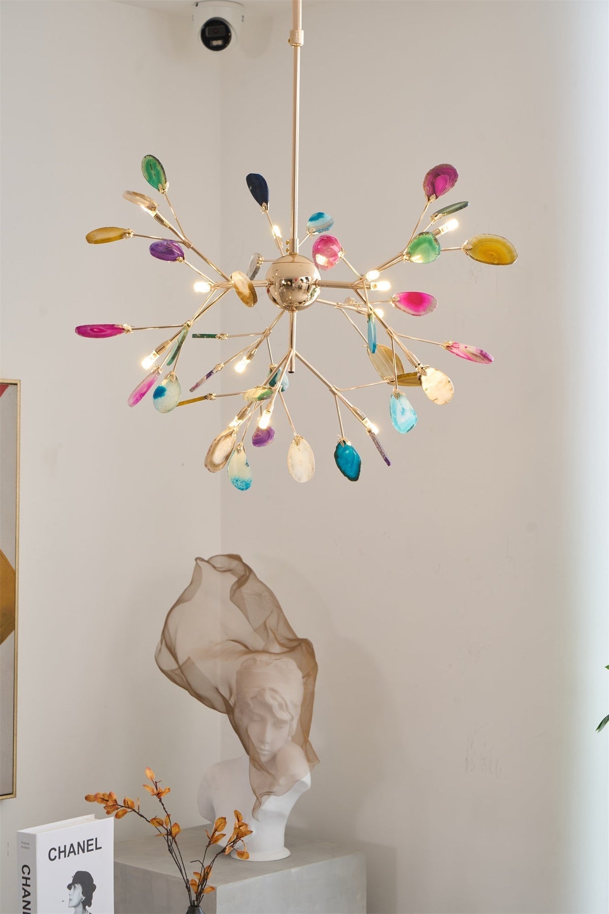 Ulenor Chandelier Colorful Leaf Gilded Arms