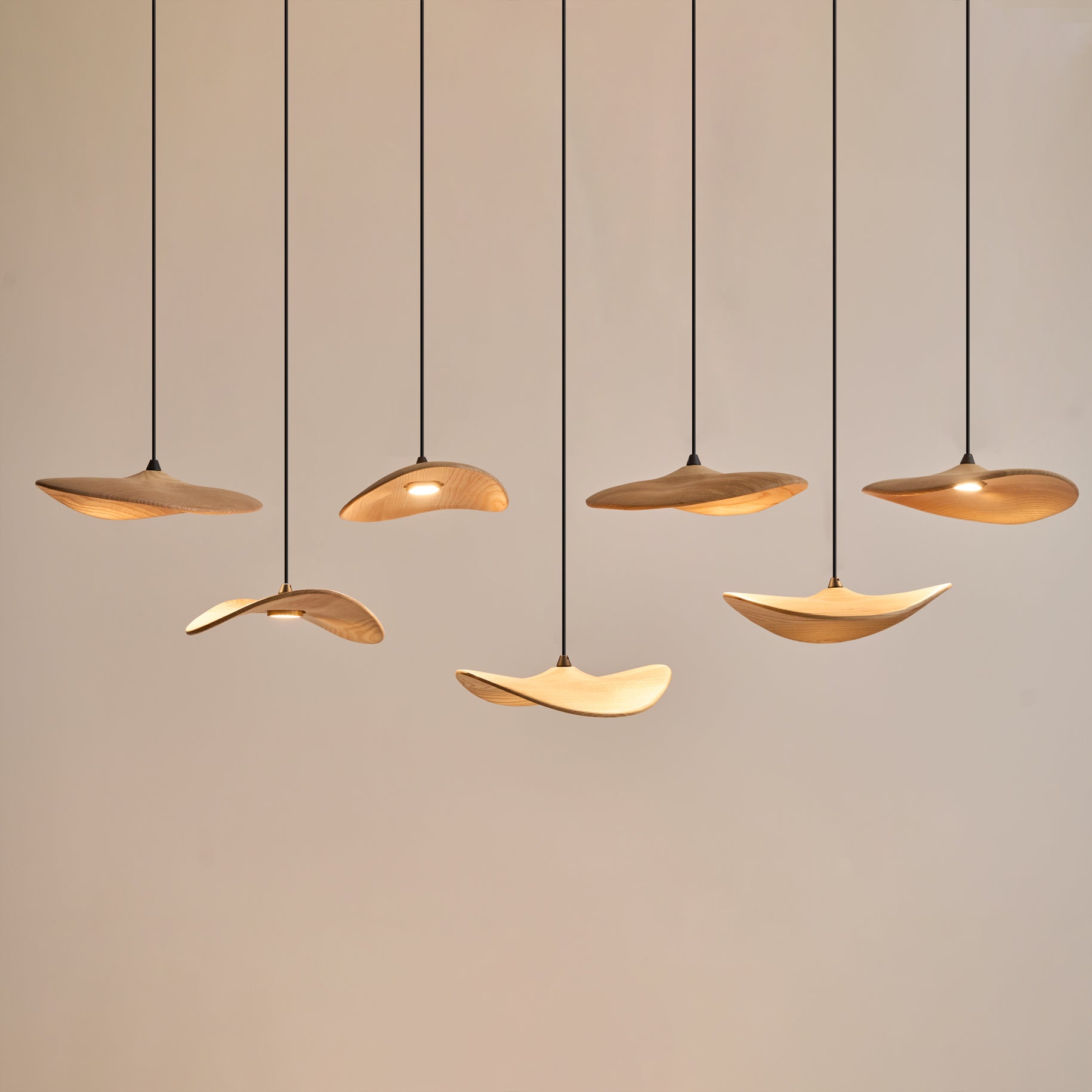 Abbott Modern Minimalist Empty Leaf Wood Chandelier
