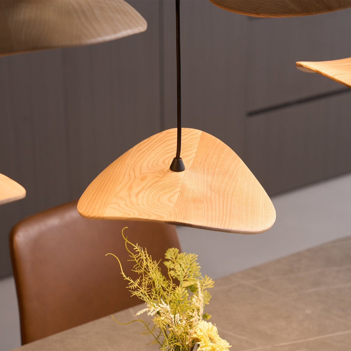Abbott Modern Minimalist Empty Leaf Wood Chandelier