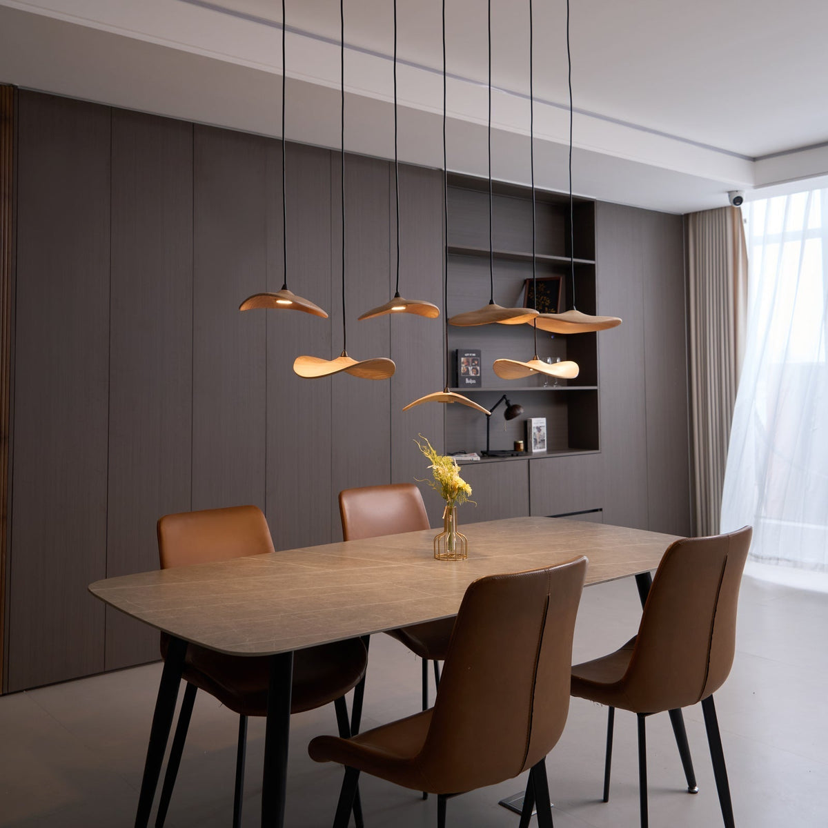 Abbott Modern Minimalist Empty Leaf Wood Chandelier