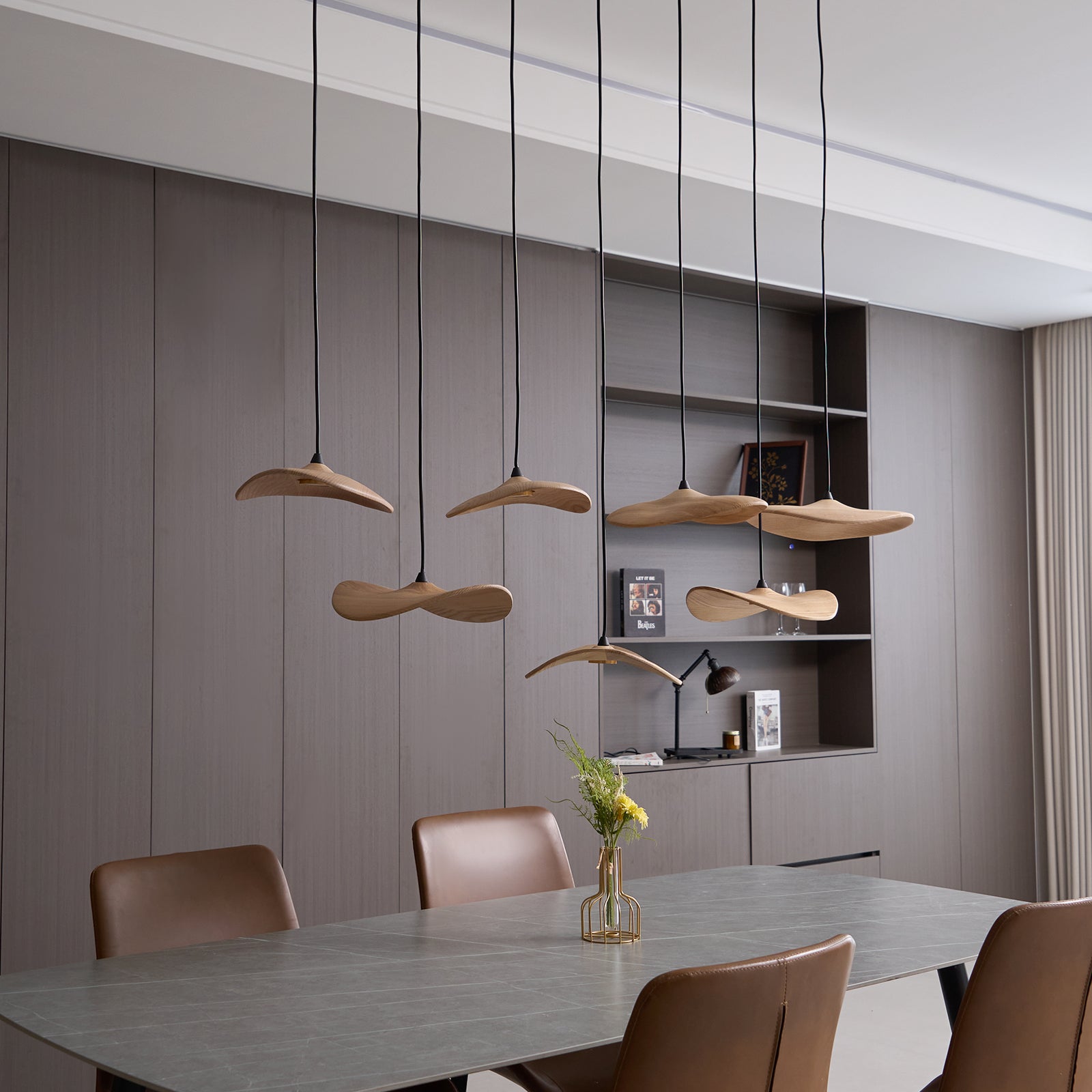 Abbott Modern Minimalist Empty Leaf Wood Chandelier
