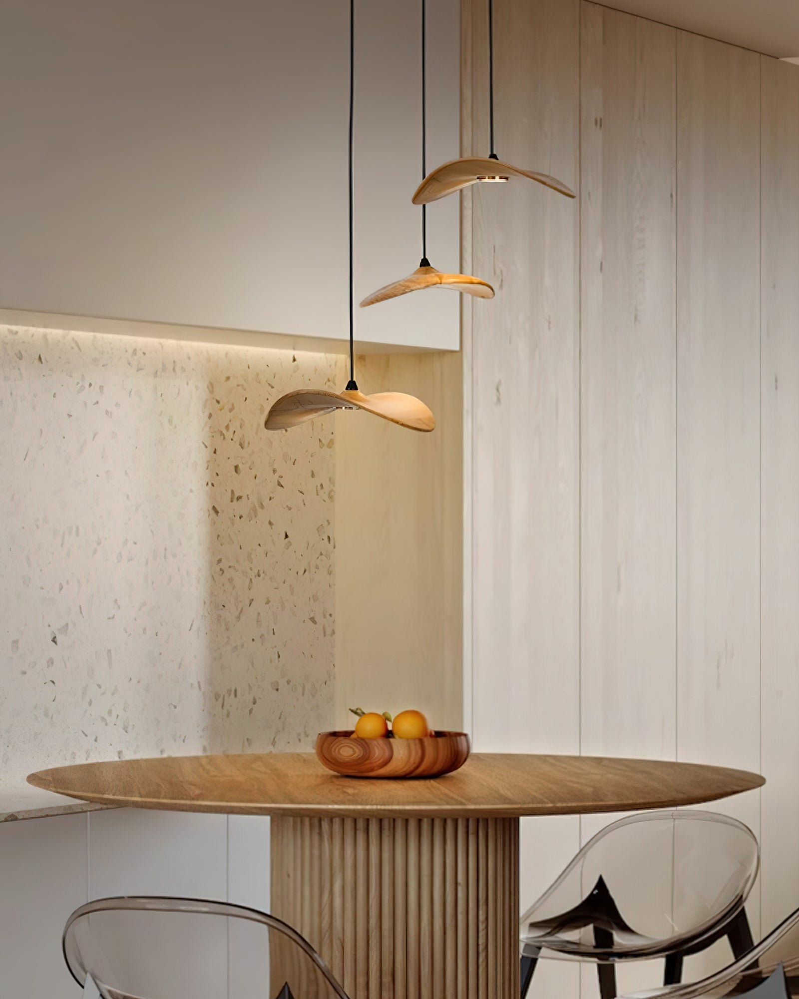 Abbott Modern Minimalist Empty Leaf Wood Chandelier