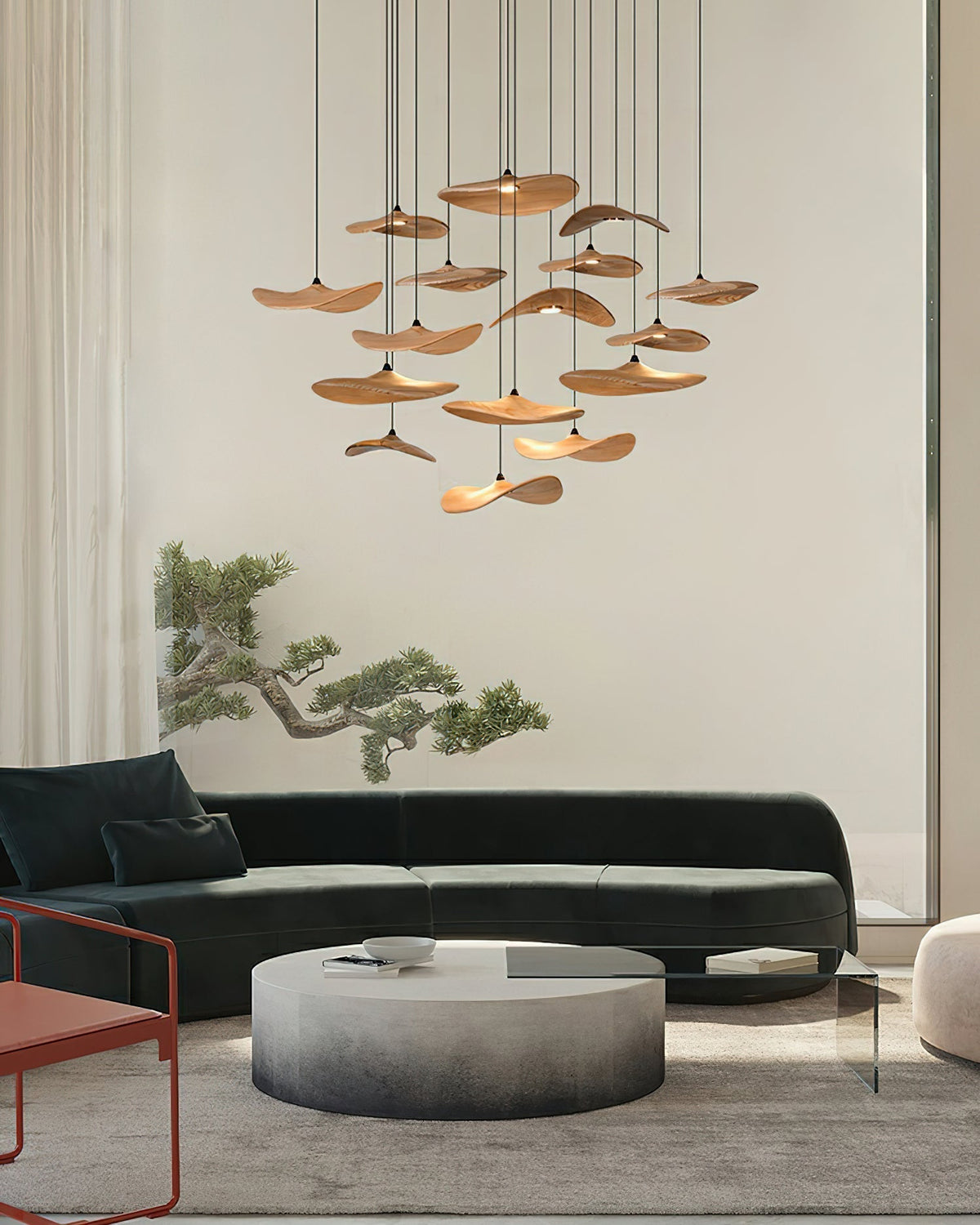 Abbott Modern Minimalist Empty Leaf Wood Chandelier