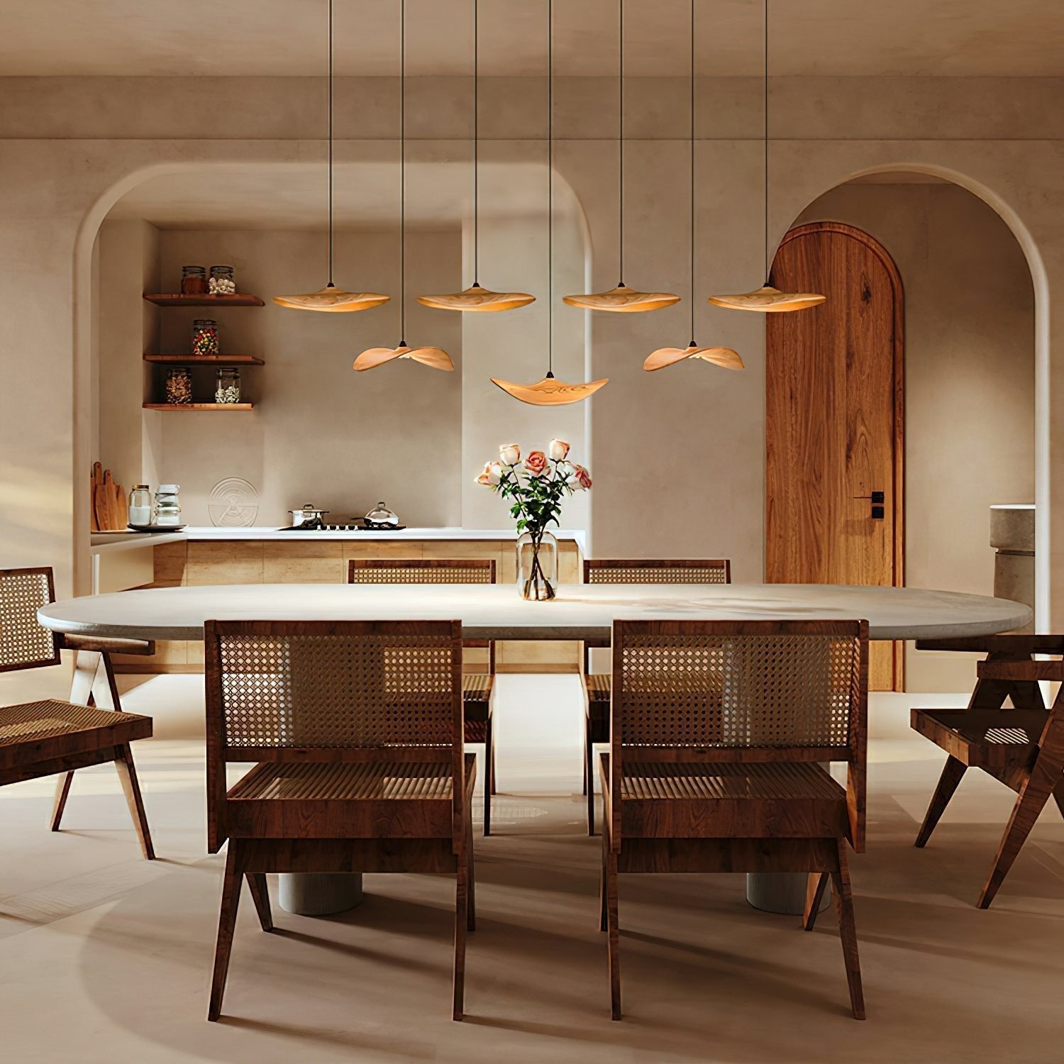 Abbott Modern Minimalist Empty Leaf Wood Chandelier