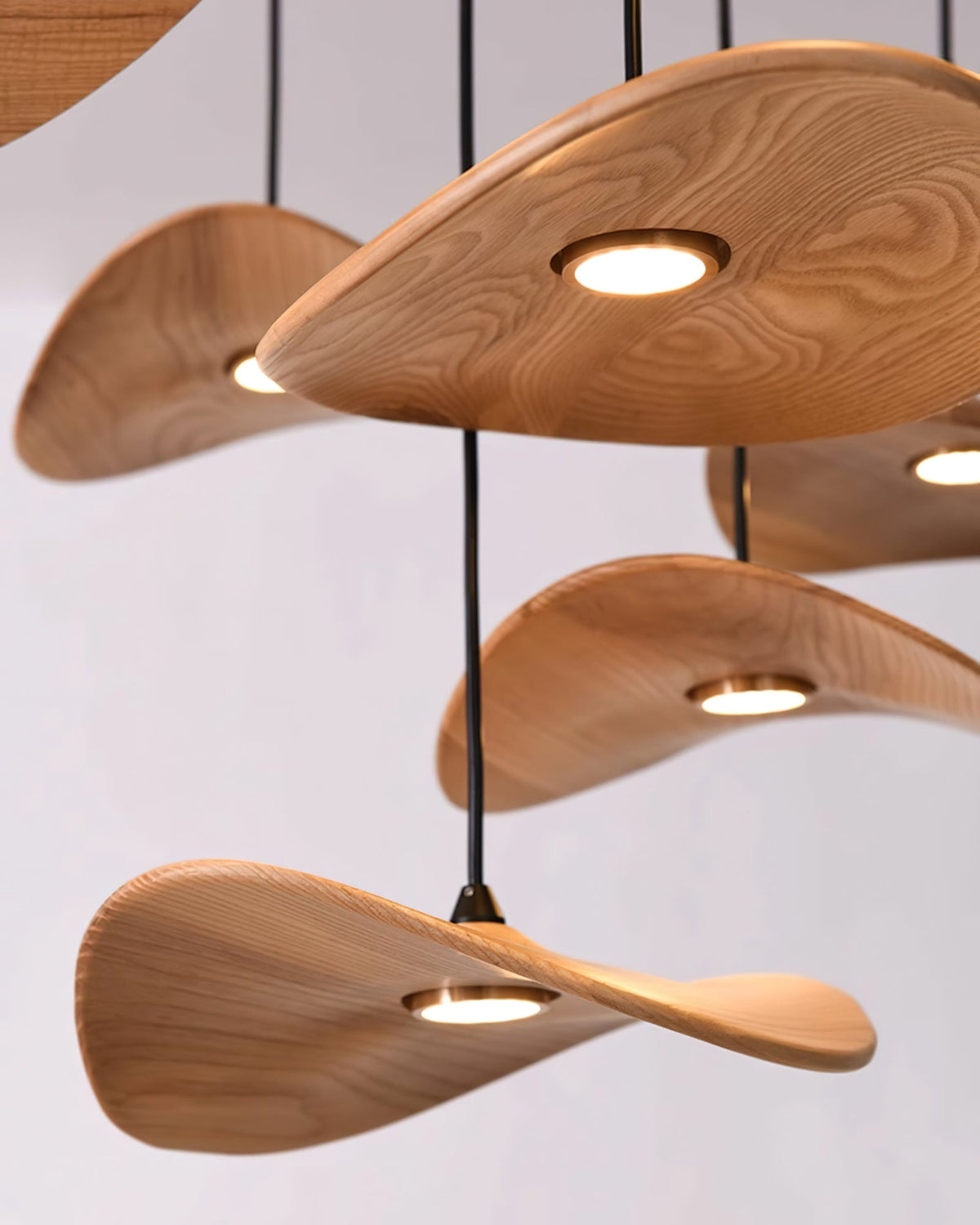 Abbott Modern Minimalist Empty Leaf Wood Chandelier
