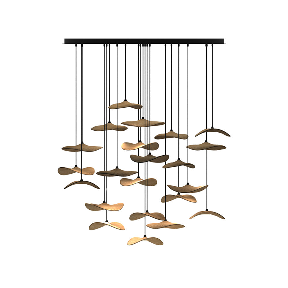 Abbott Modern Minimalist Empty Leaf Wood Chandelier