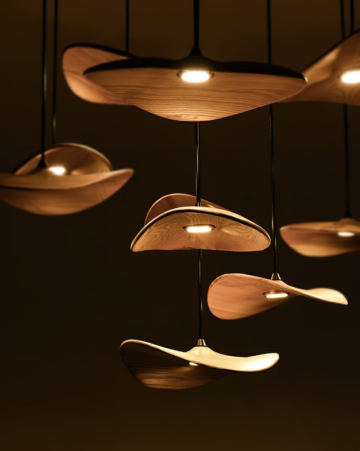 Abbott Modern Minimalist Empty Leaf Wood Chandelier