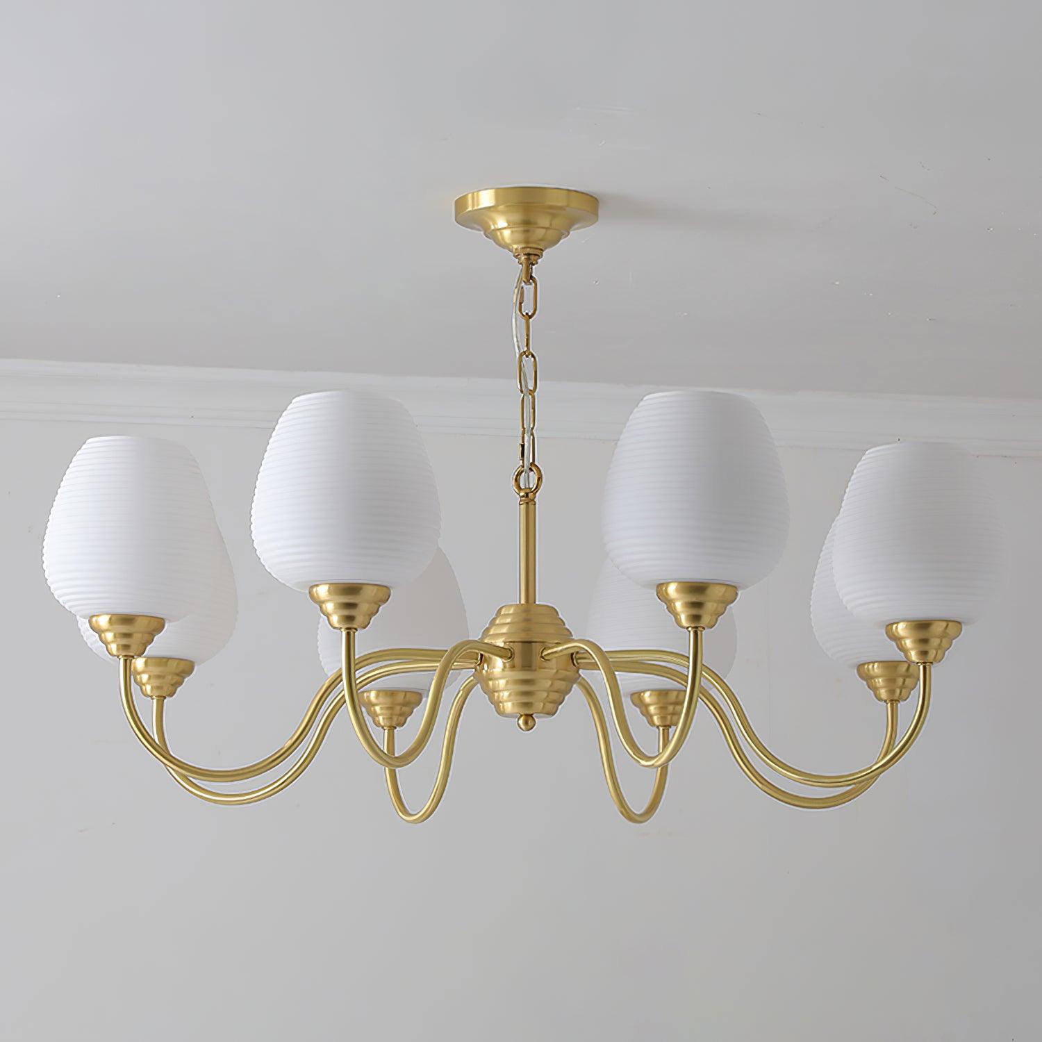 Celenian Chandelier Antique Brass White Glass