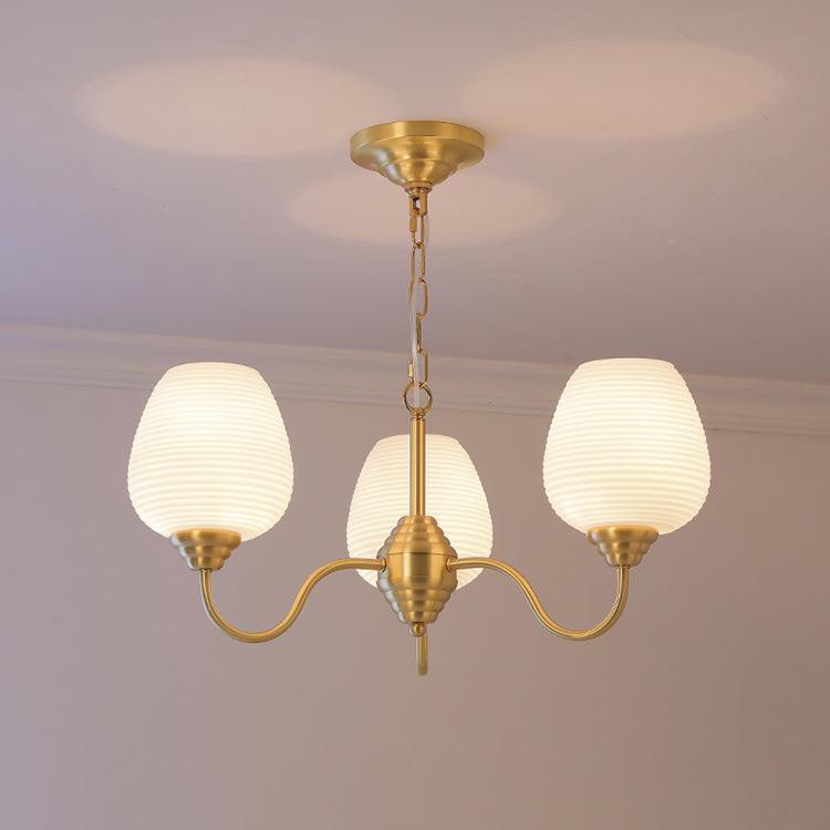 Celenian Chandelier Antique Brass White Glass