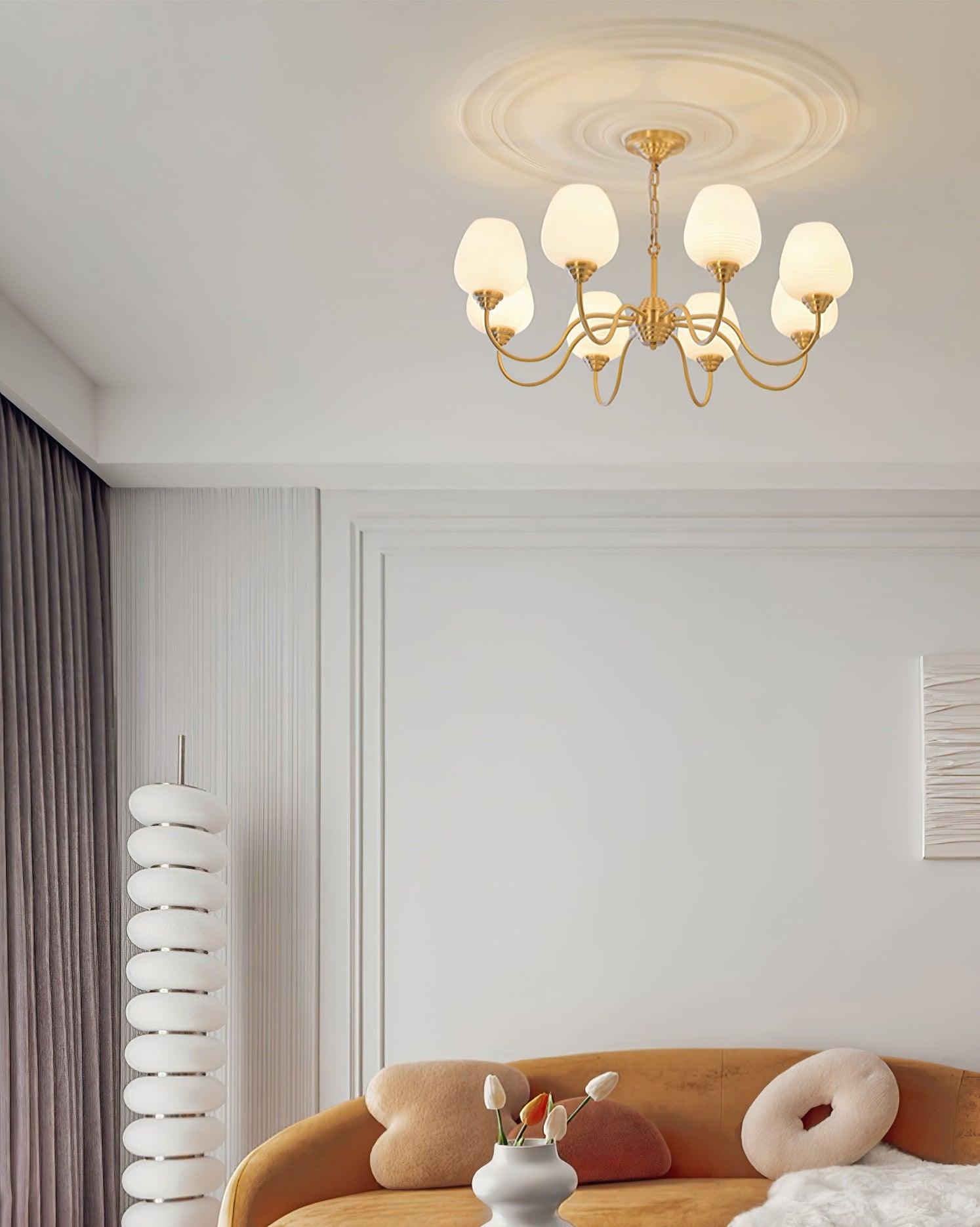 Celenian Chandelier Antique Brass White Glass