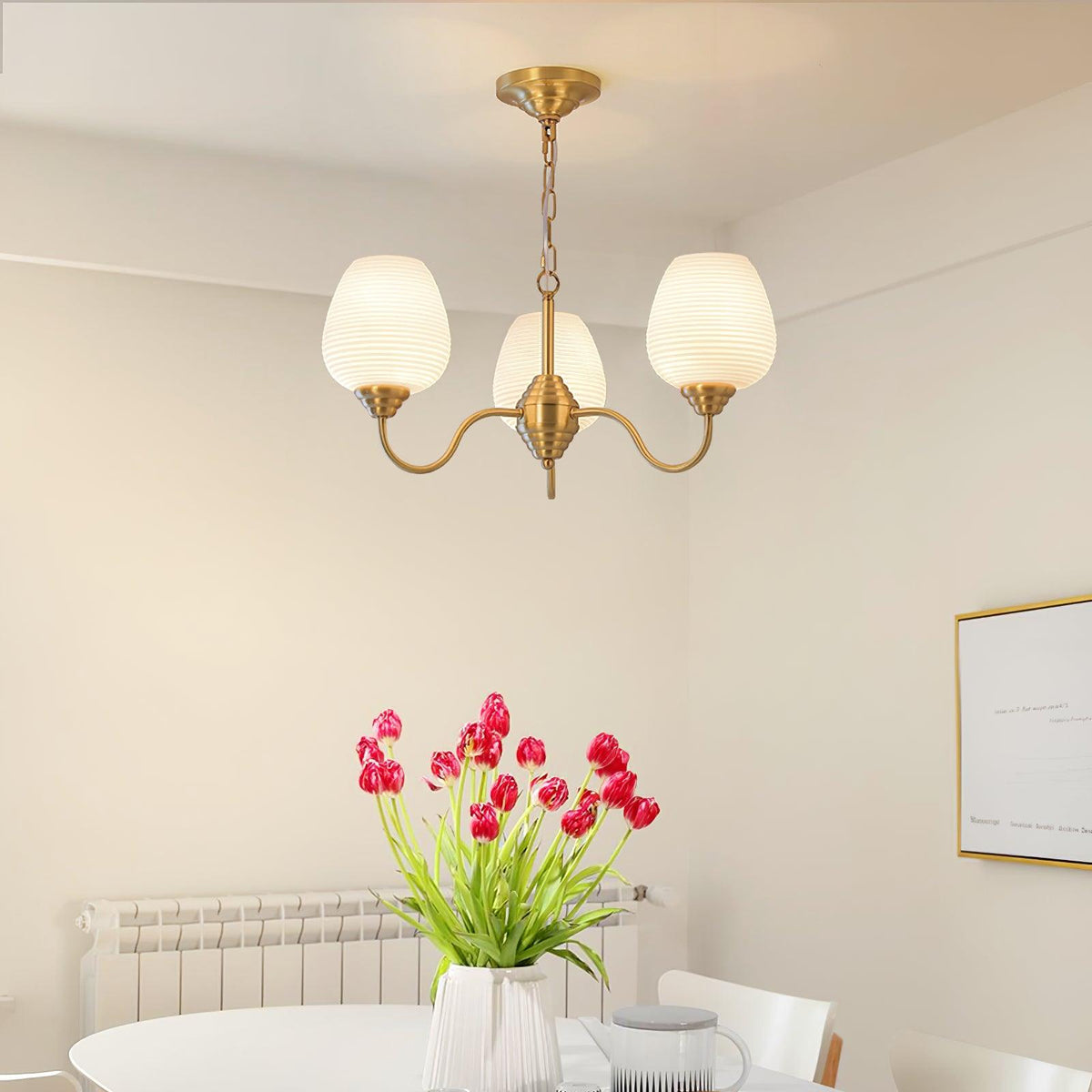 Celenian Chandelier Antique Brass White Glass