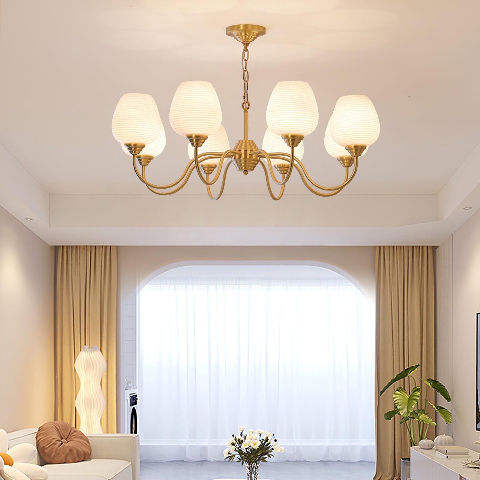 Celenian Chandelier Antique Brass White Glass