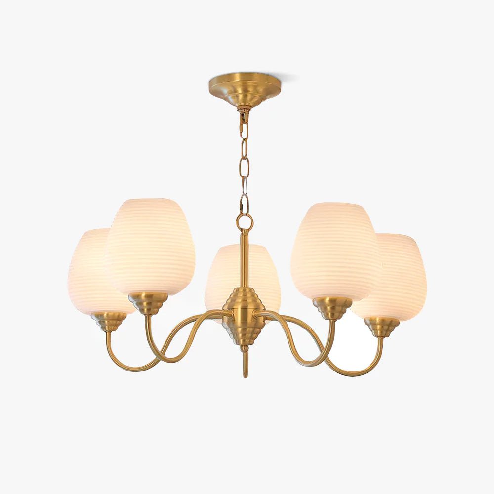 Celenian Chandelier Antique Brass White Glass