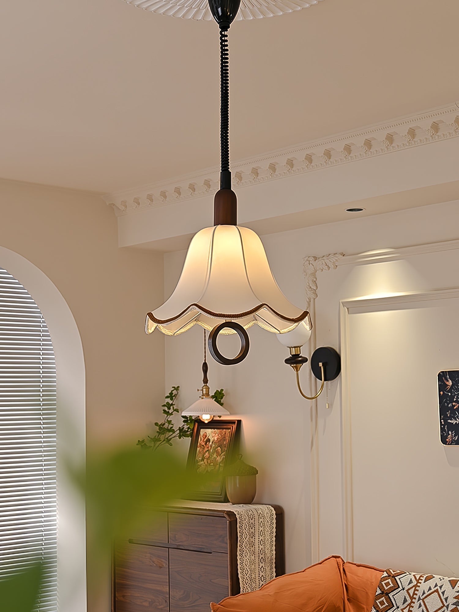 Eurvaryra Classic Elegance Fabric Wood Pendant Light