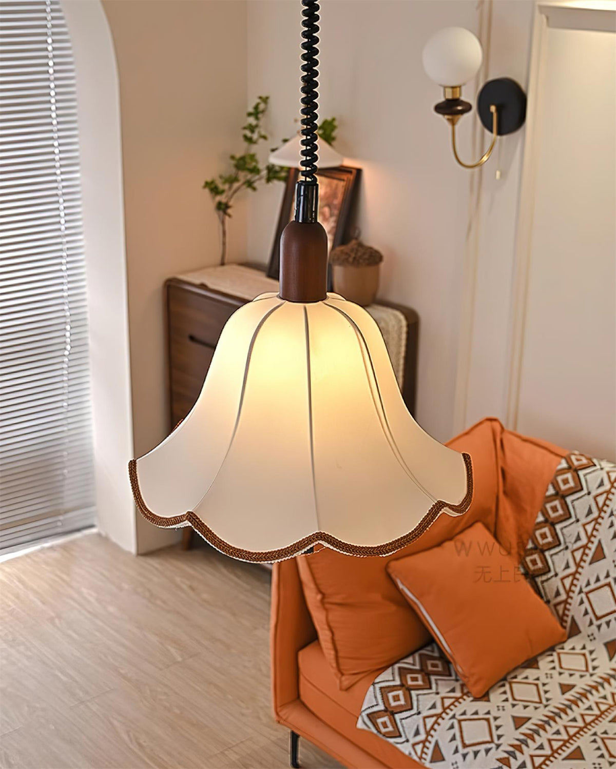 Eurvaryra Classic Elegance Fabric Wood Pendant Light