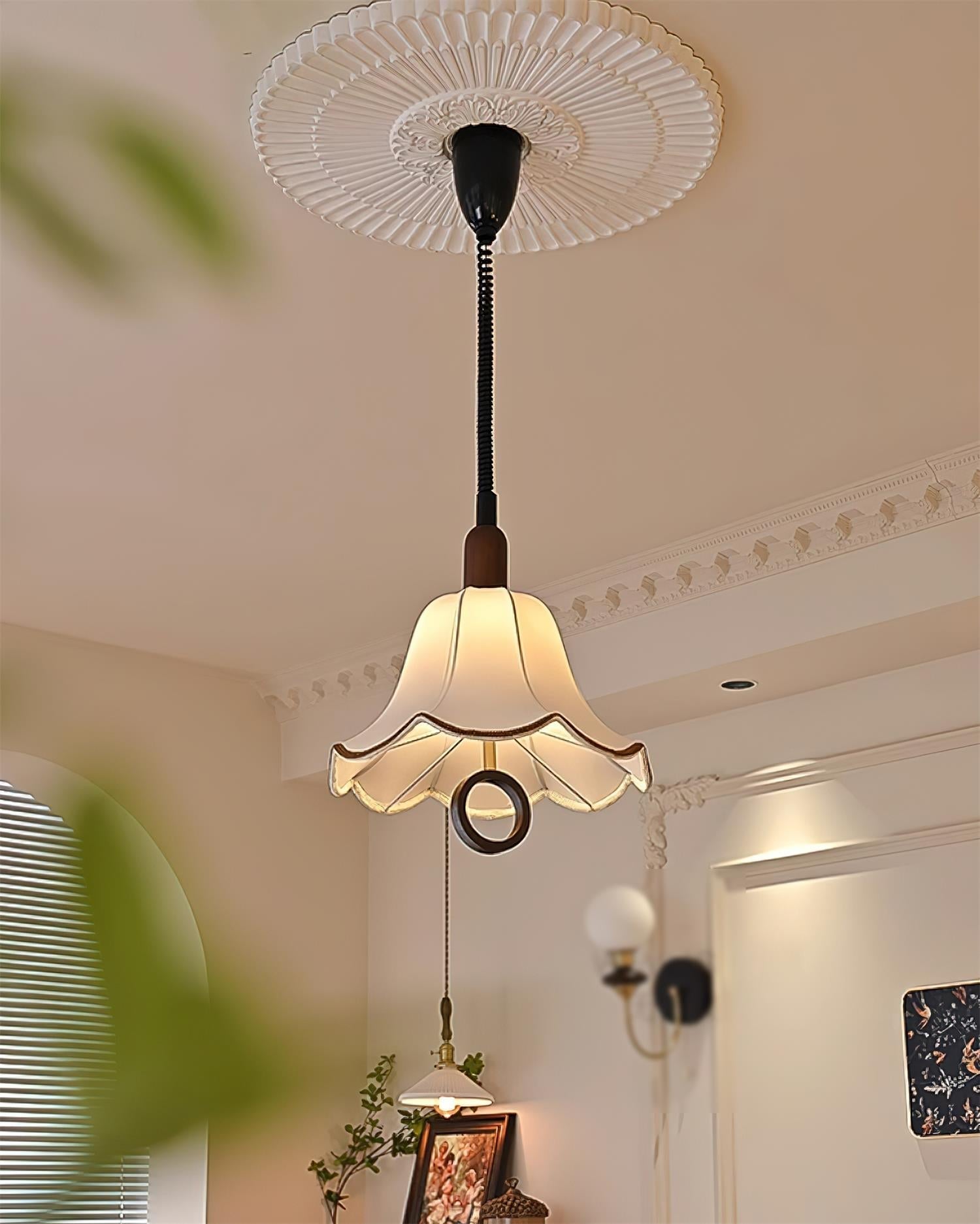 Eurvaryra Classic Elegance Fabric Wood Pendant Light