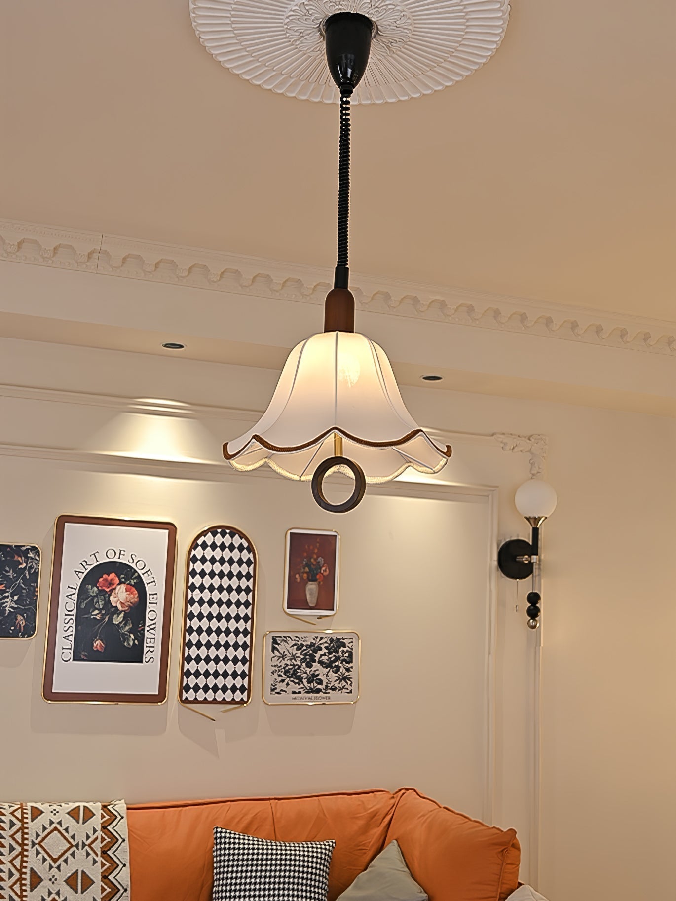 Eurvaryra Classic Elegance Fabric Wood Pendant Light