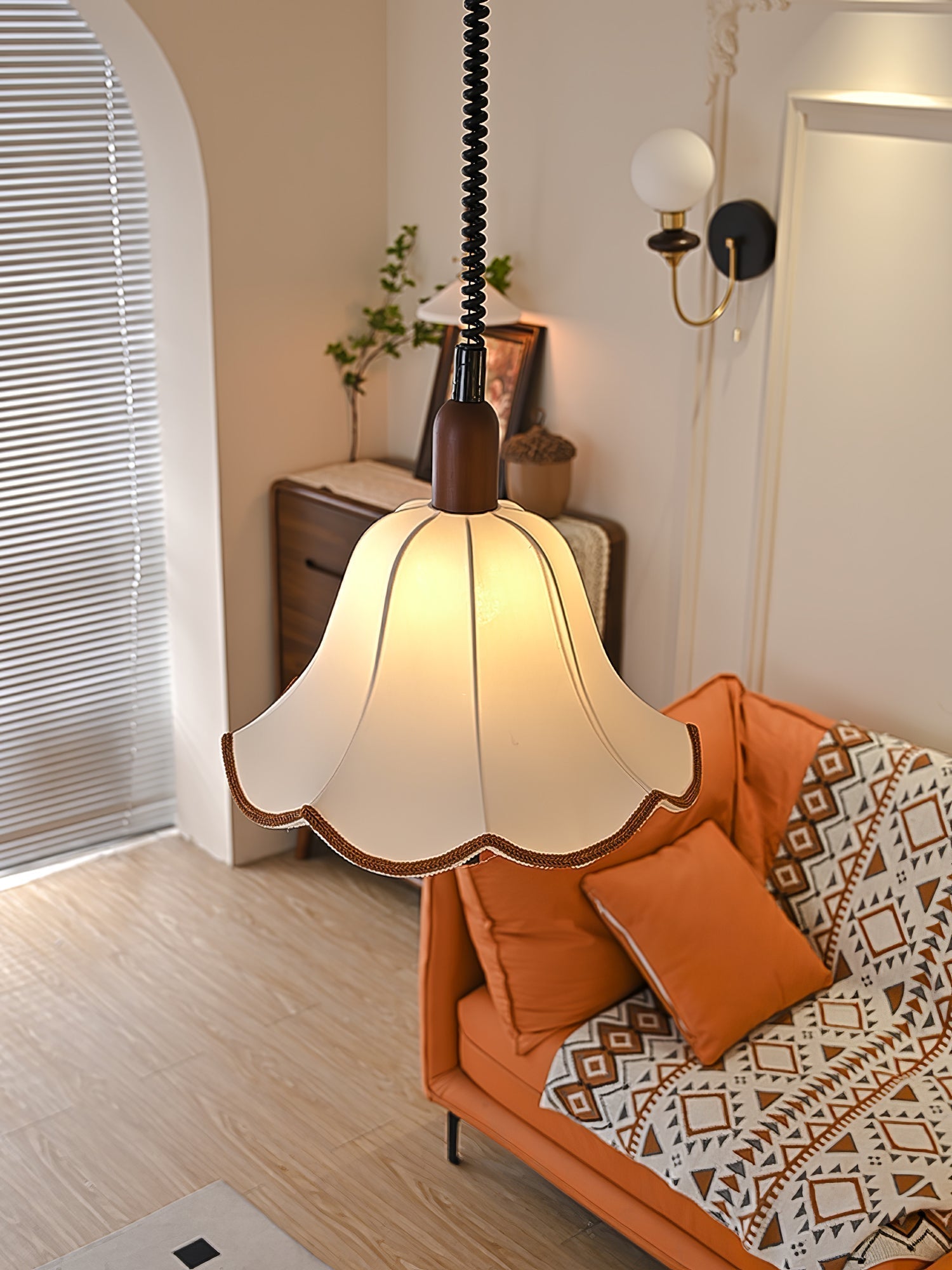 Eurvaryra Classic Elegance Fabric Wood Pendant Light