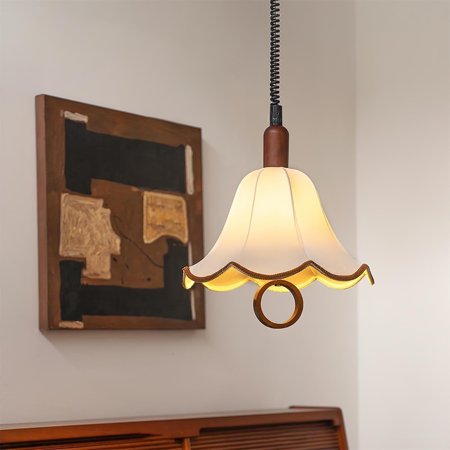 Eurvaryra Classic Elegance Fabric Wood Pendant Light