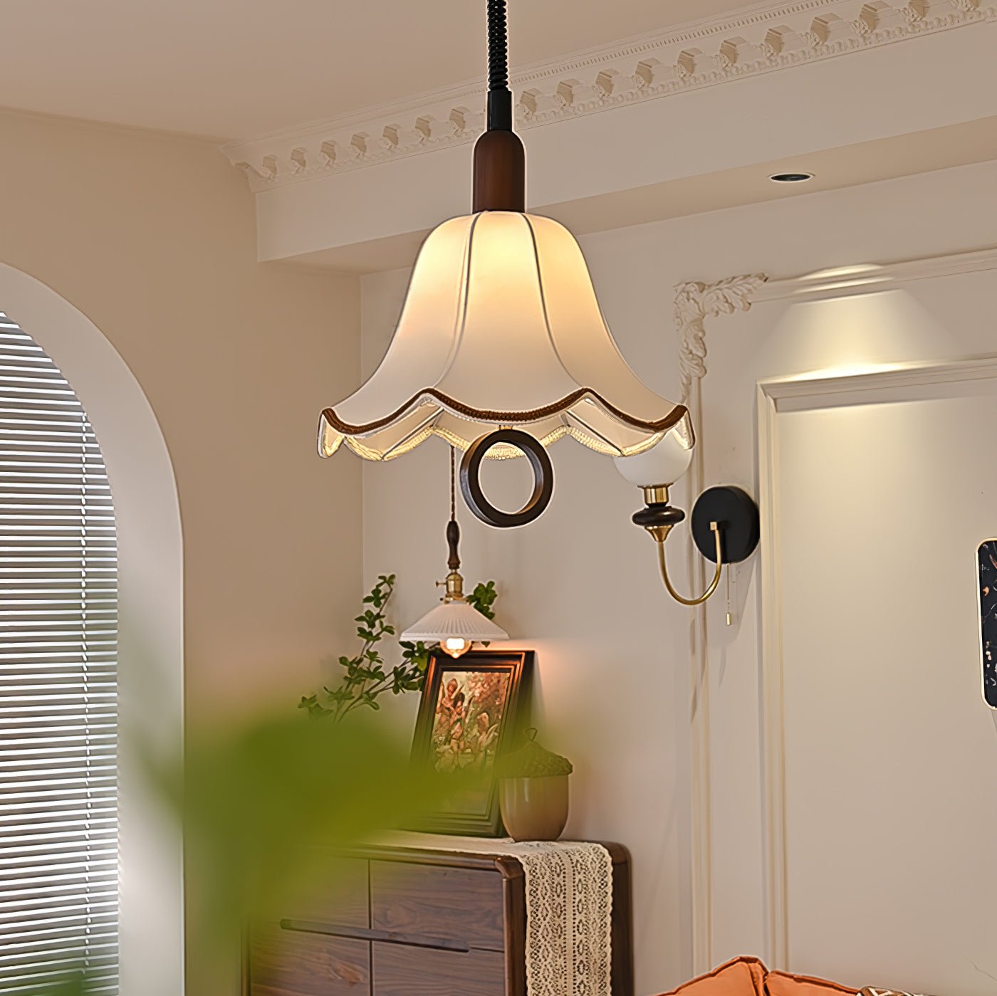 Eurvaryra Classic Elegance Fabric Wood Pendant Light