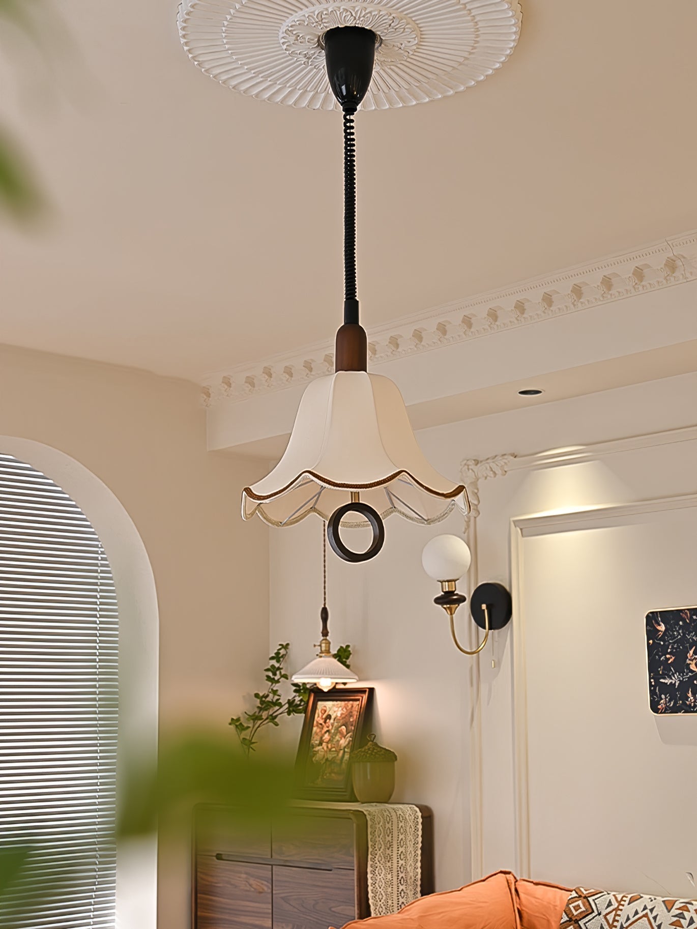 Eurvaryra Classic Elegance Fabric Wood Pendant Light