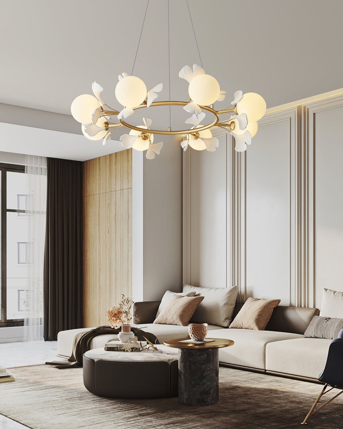 Hunell Floral Brass Chandelier