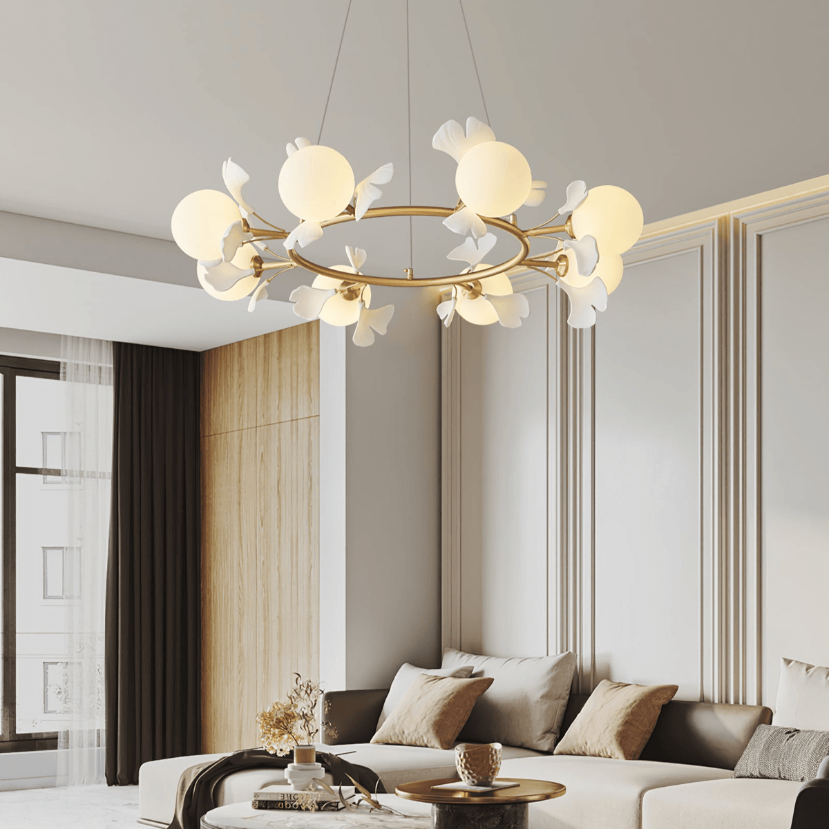Hunell Floral Brass Chandelier