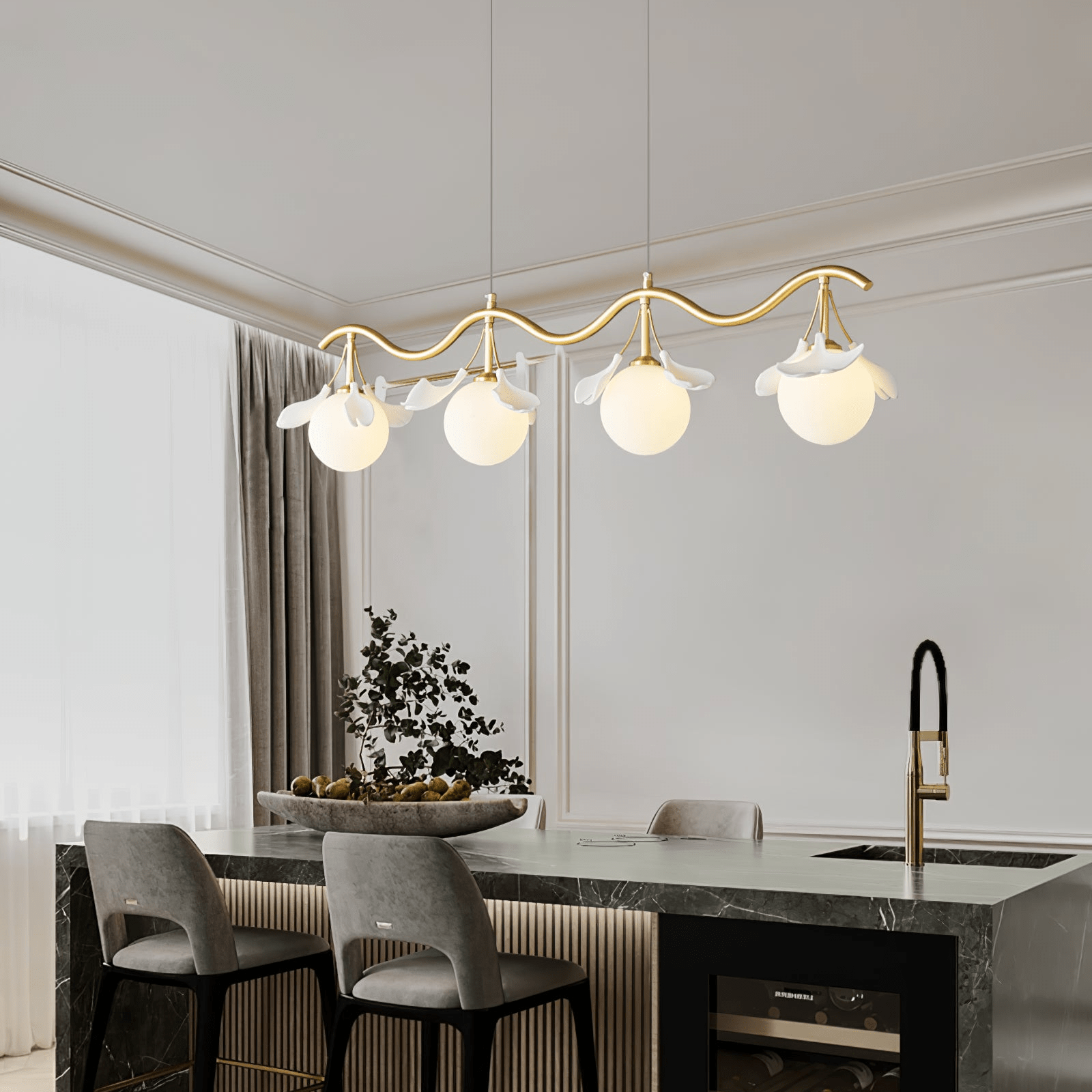 Hunell Floral Brass Chandelier