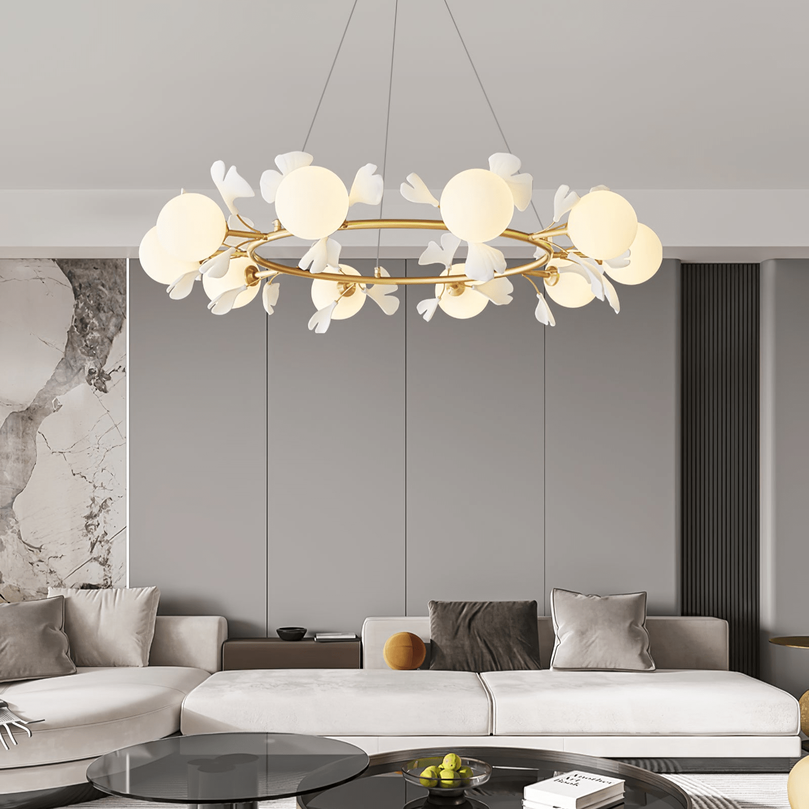 Hunell Floral Brass Chandelier