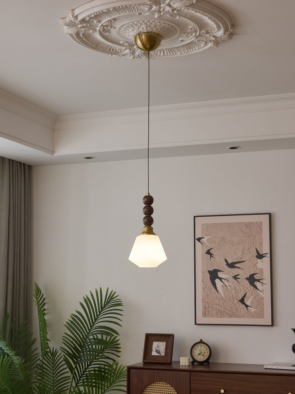 Vothaila Traditional Elegance Vintage Glass Wood Pendant Light