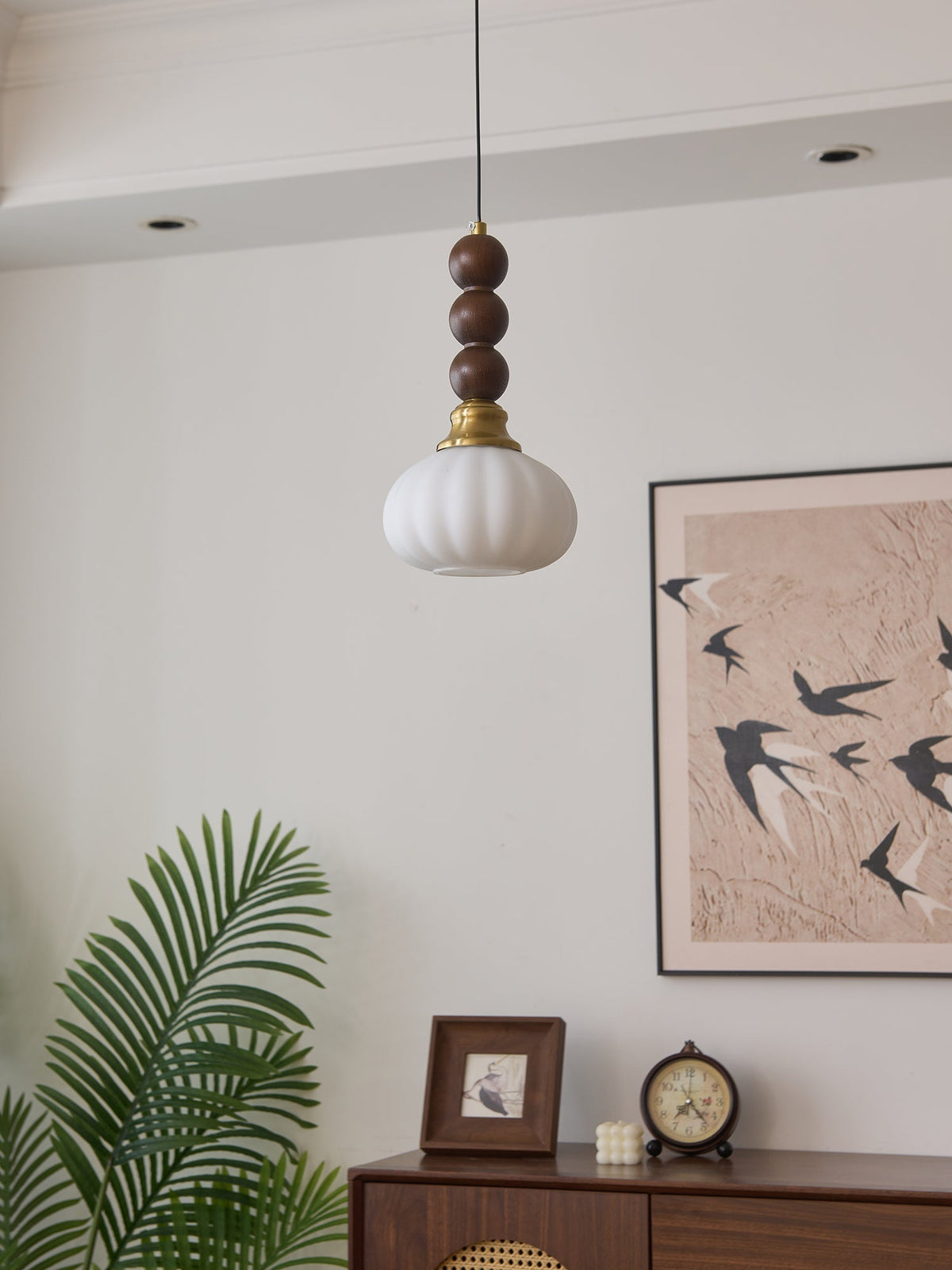 Vothaila Traditional Elegance Vintage Glass Wood Pendant Light