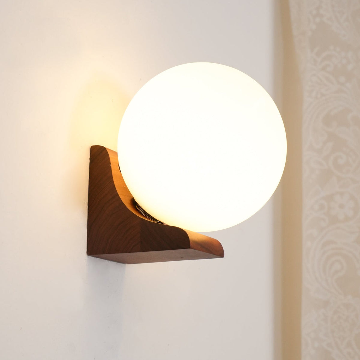 Icarara Modern Minimalist Orb Wood Glass Wall Lamp