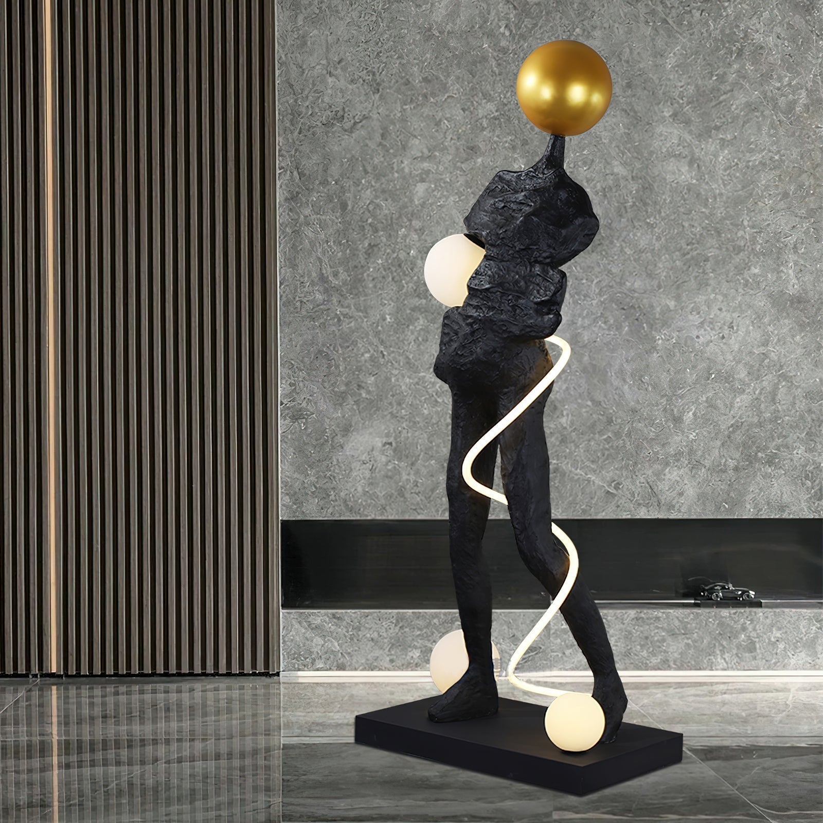 Nycaran Sculptural Black Floor Lamp