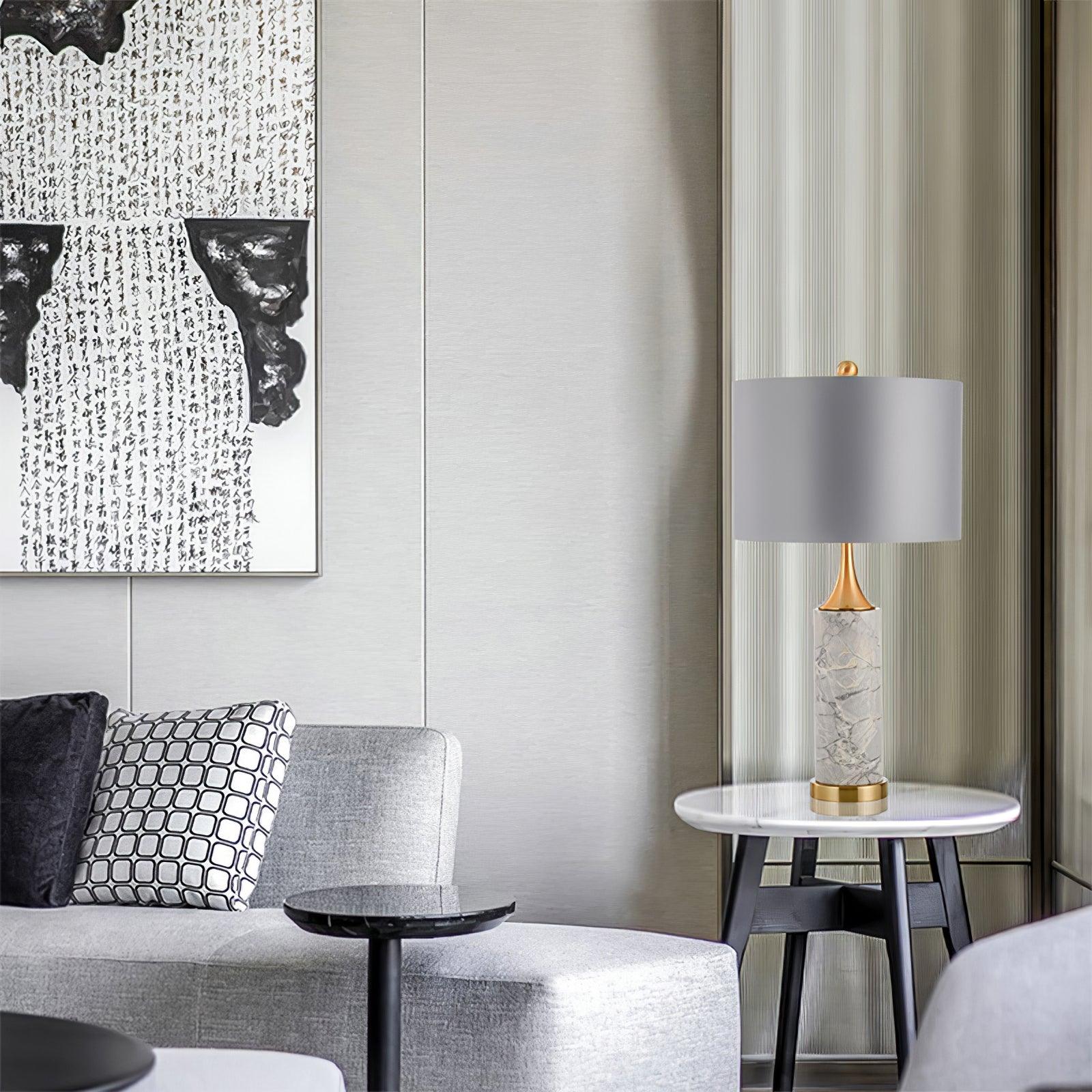 Zinara Marble Fabric Table Lamp - Neutral Decor